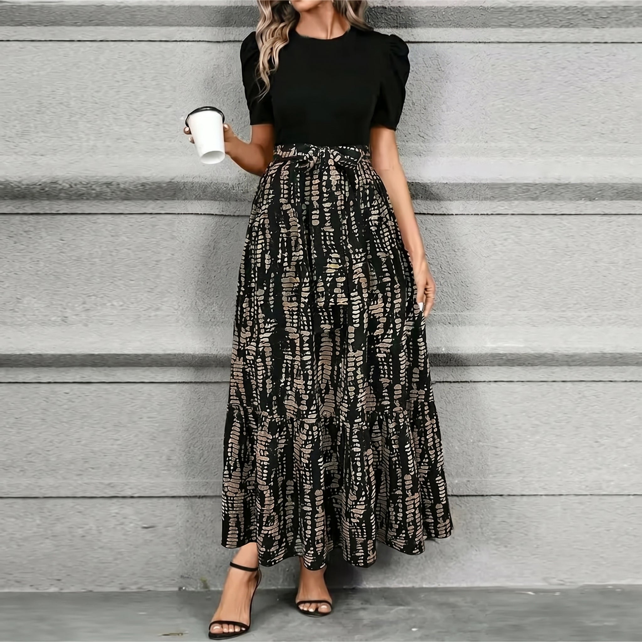 Freya - Women's High - Waisted Floral Print Maxi Skirt - Skirts - Black - Davies & Cooper