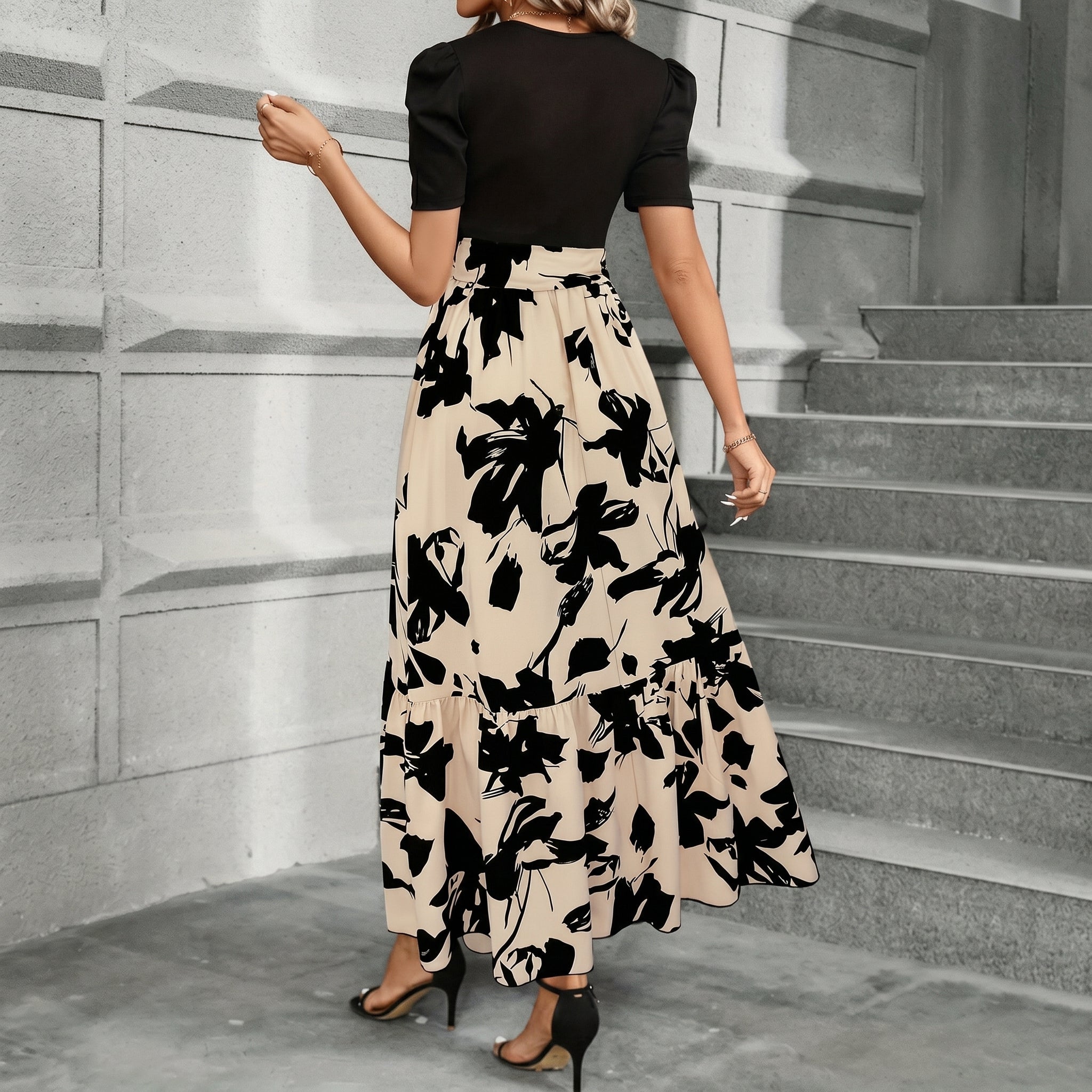 Freya - Women's High - Waisted Floral Print Maxi Skirt - Skirts - Beige - Davies & Cooper