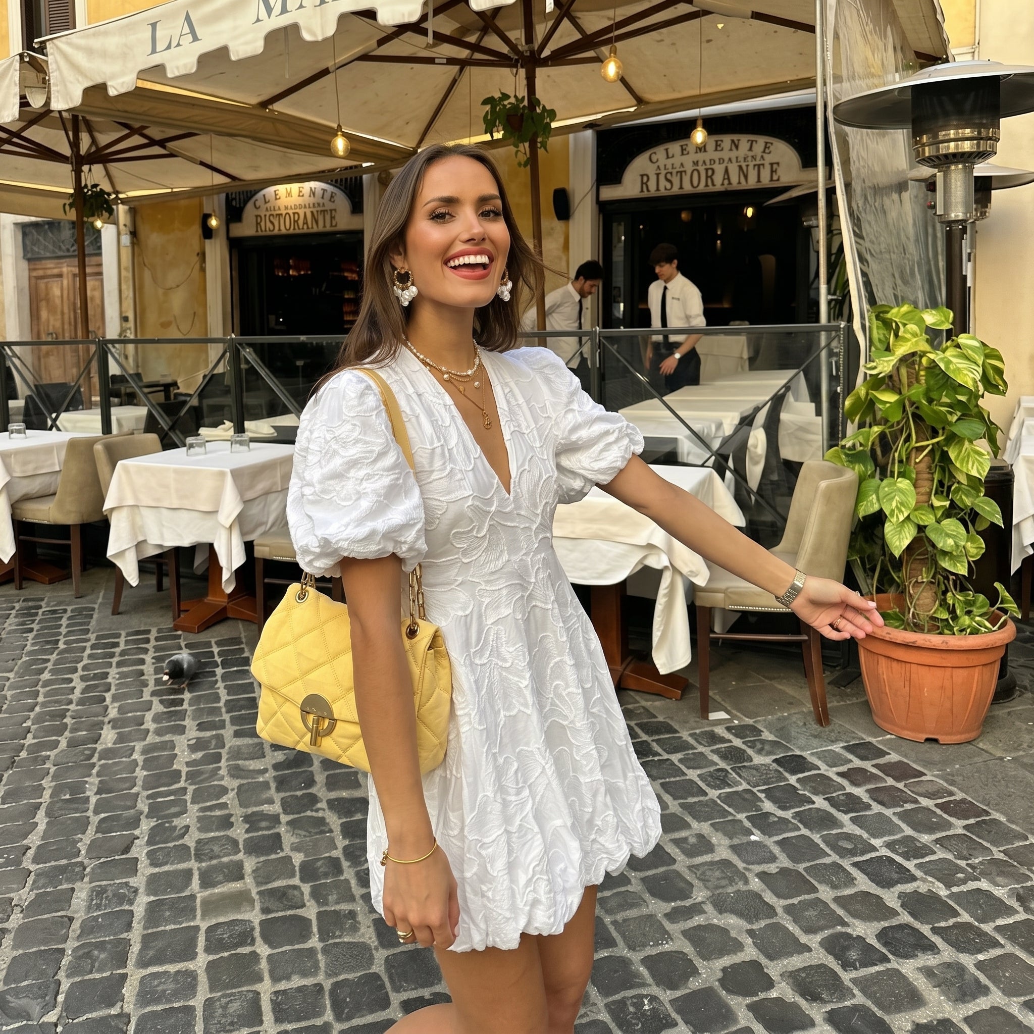 Freya - Women's Summer Floral Puff Sleeve Mini Dress - Mini Dress - White - Davies & Cooper