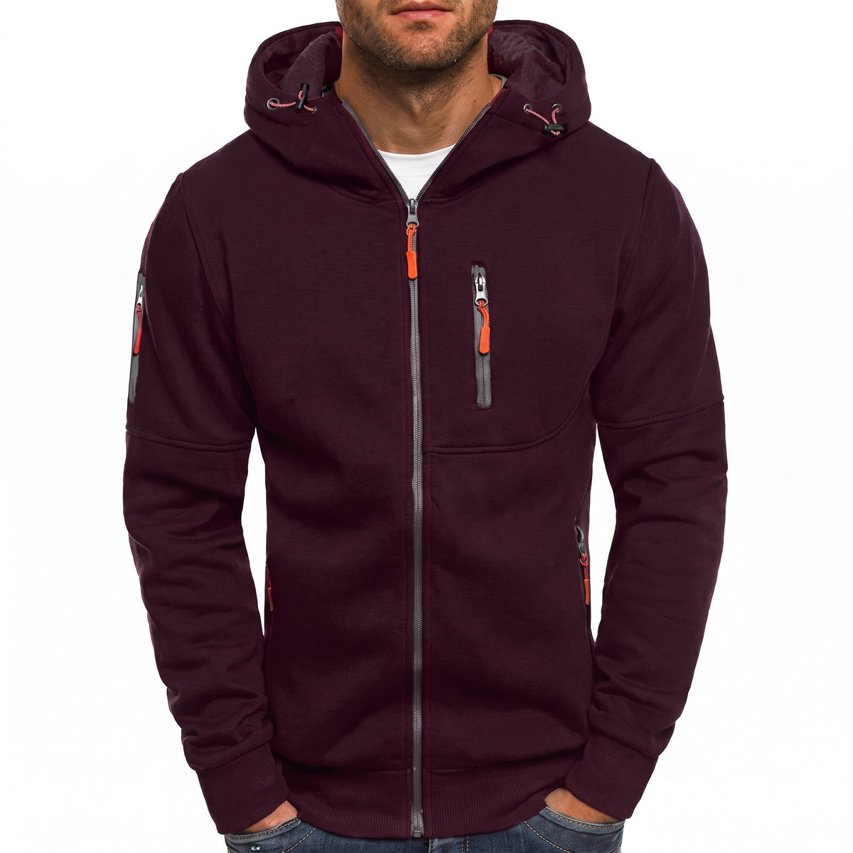 Friedrich - Men's Transitional Multi-Zip Pockets Hoodie - Hoodies - Red - Davies & Cooper