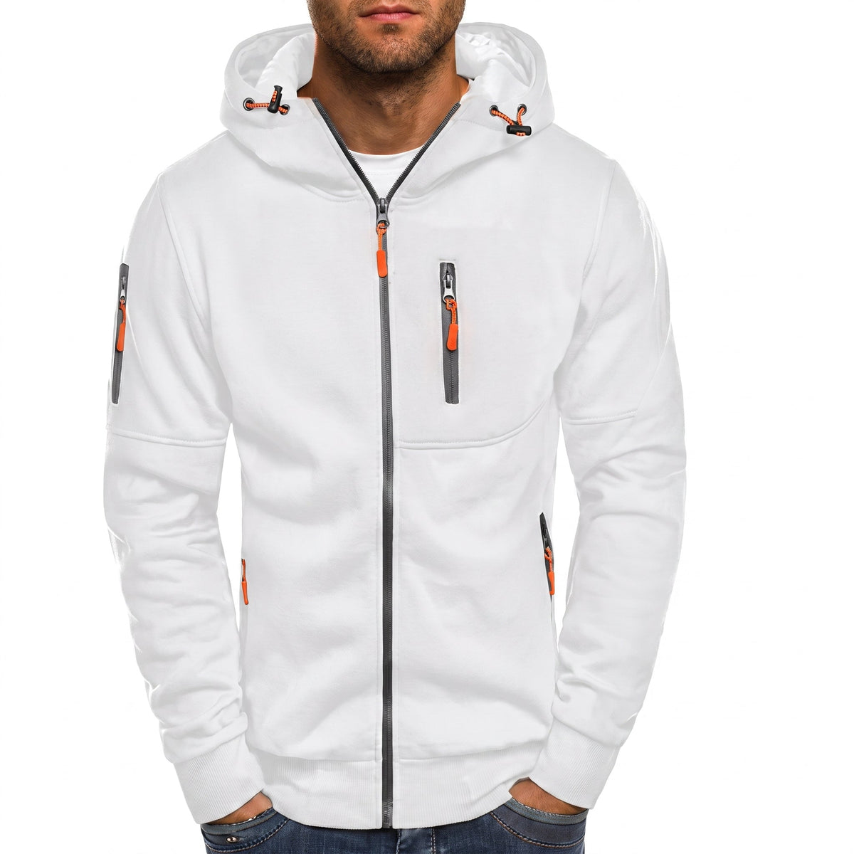 Friedrich - Men's Transitional Multi-Zip Pockets Hoodie - Hoodies - White - Davies & Cooper