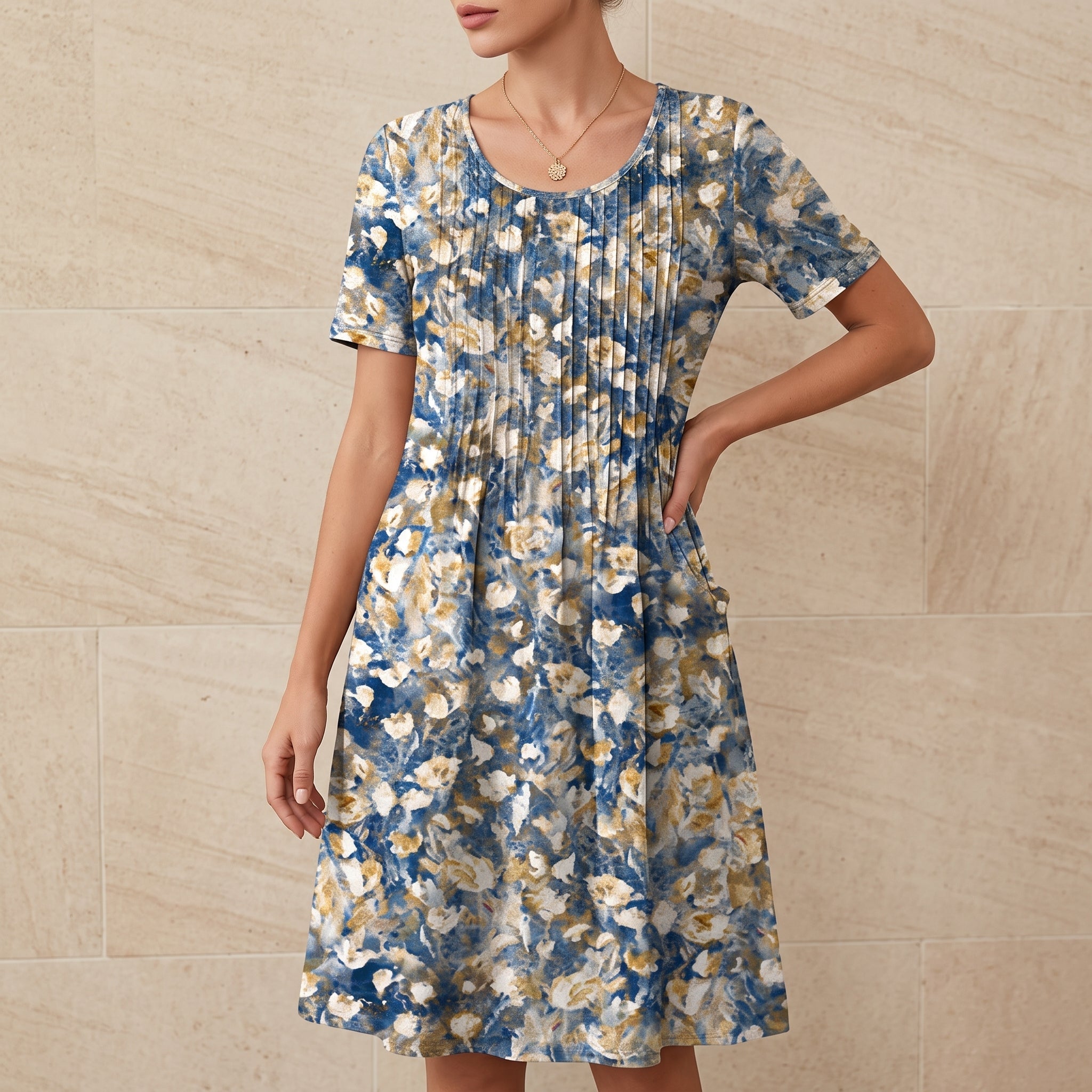 Georgia – Women's Printed Smocked Bodice Midi Dress - Dresses - Yellow - Davies & Cooper