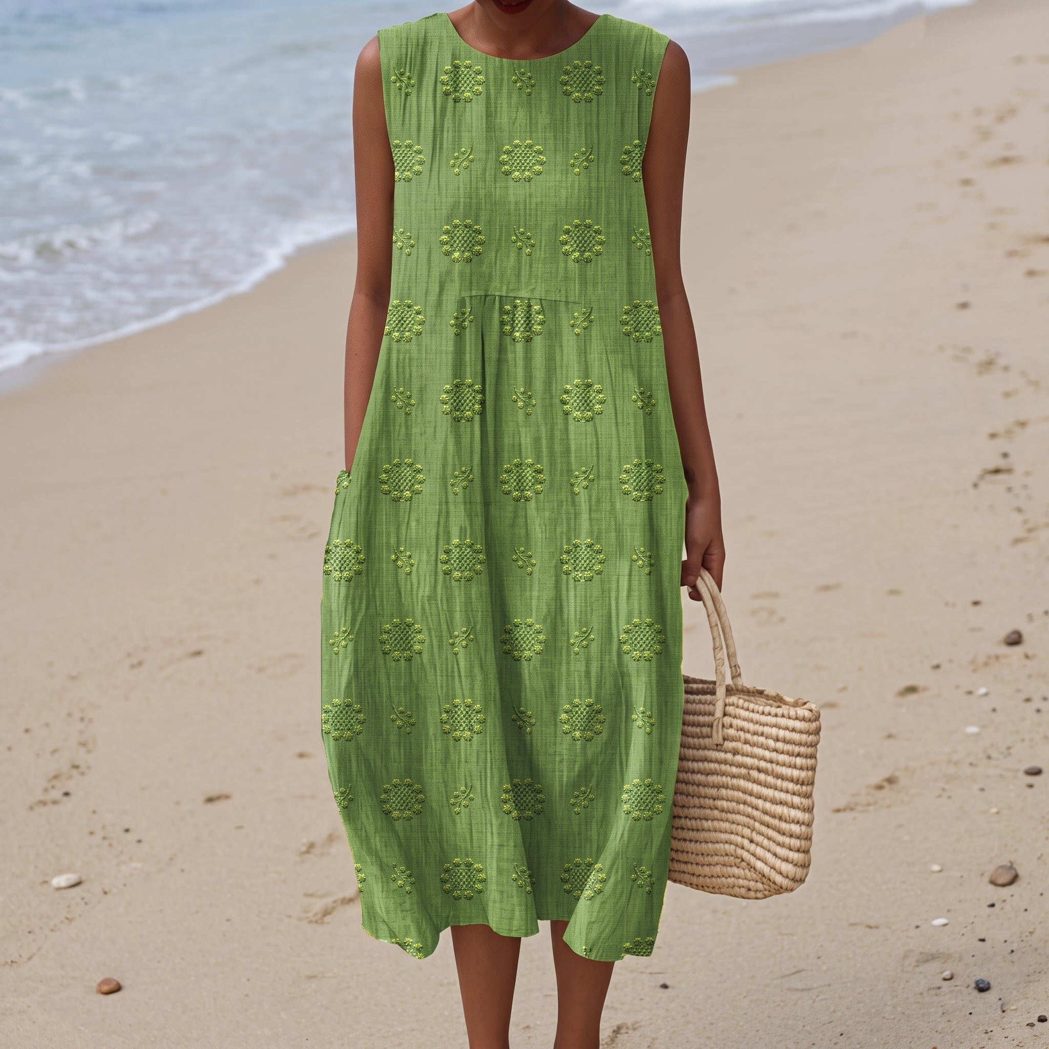 Georgia - Women's Summer Floral Sleeveless Midi Dress - Midi Dress - Green - Davies & Cooper