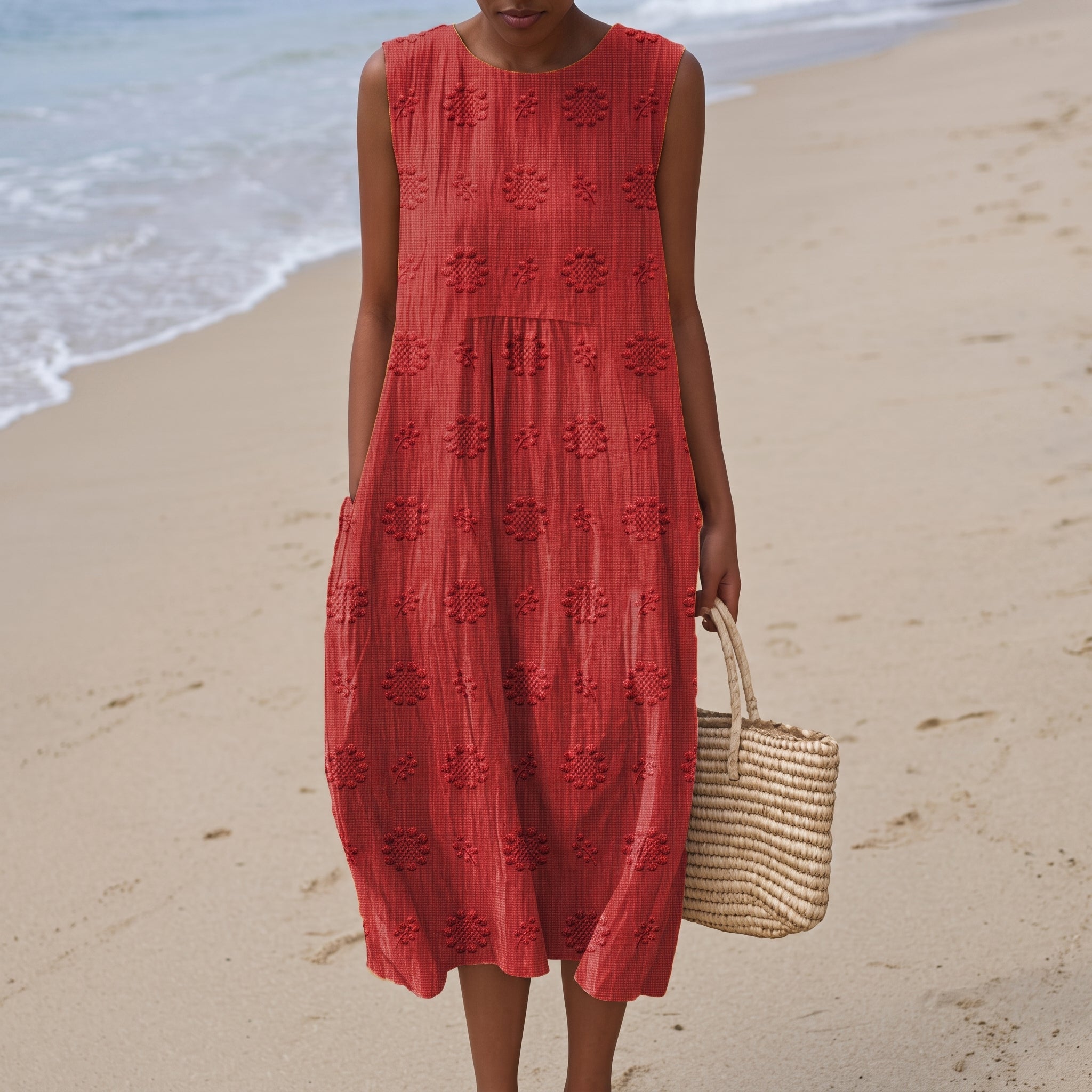 Georgia - Women's Summer Floral Sleeveless Midi Dress - Midi Dress - Red - Davies & Cooper