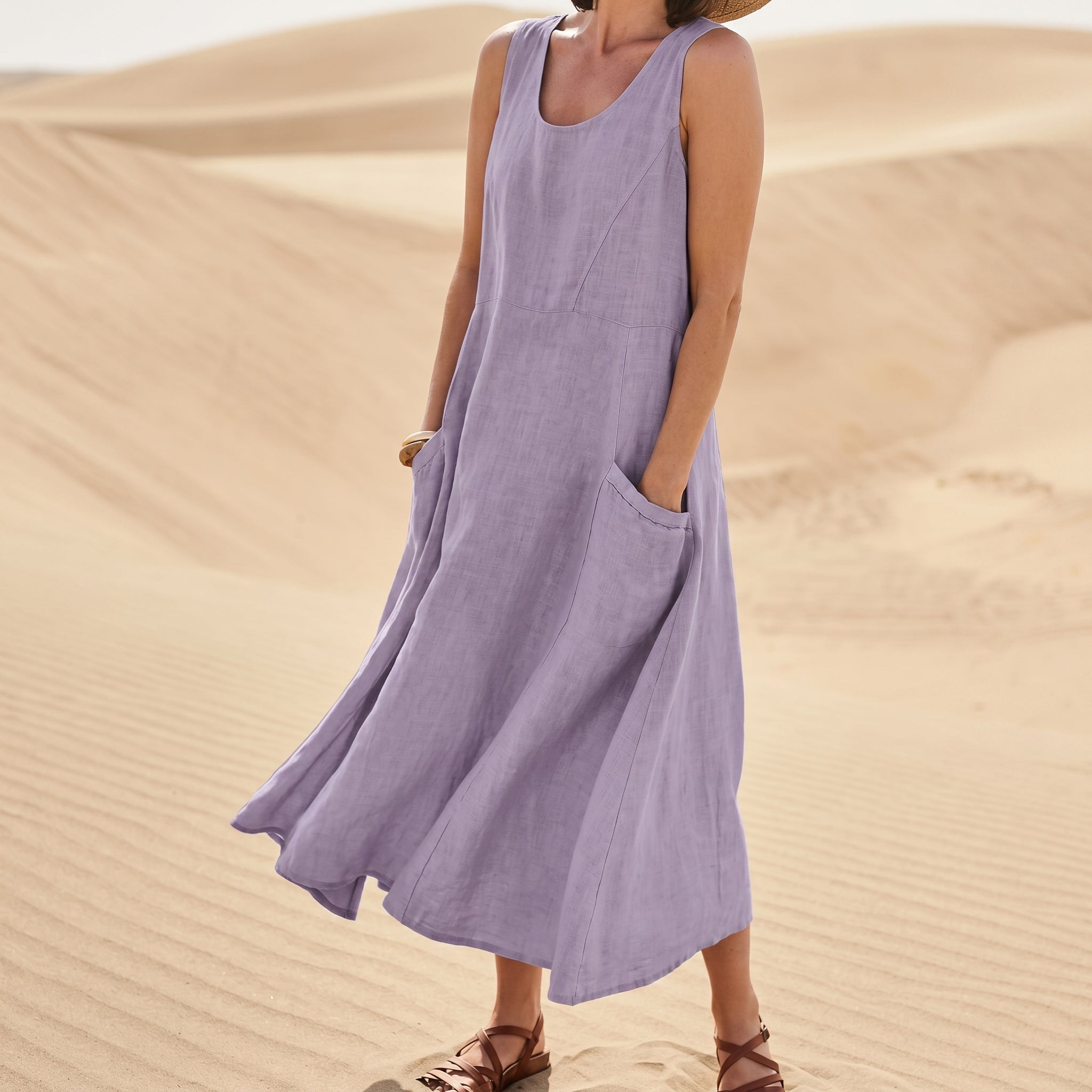 Georgia - Women's Summer Sleeveless Maxi Dress with Pockets - Maxi Dress - Purple - Davies & Cooper