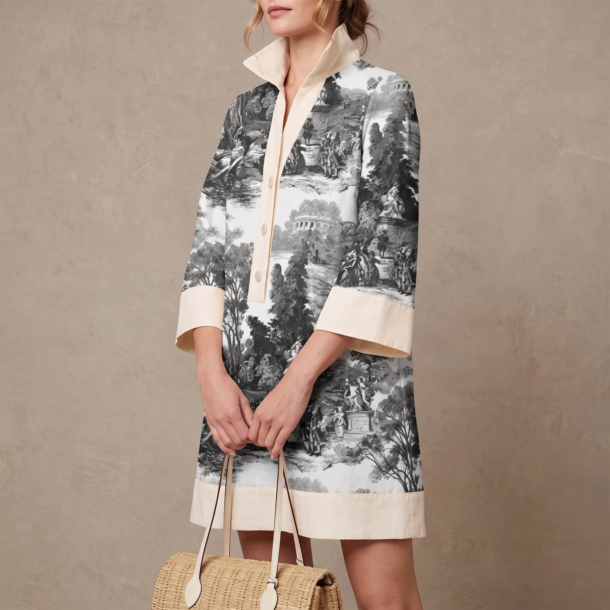 Georgia - Women's Toile Print Party Mini Shirt Dress - Dress - Black - Davies & Cooper