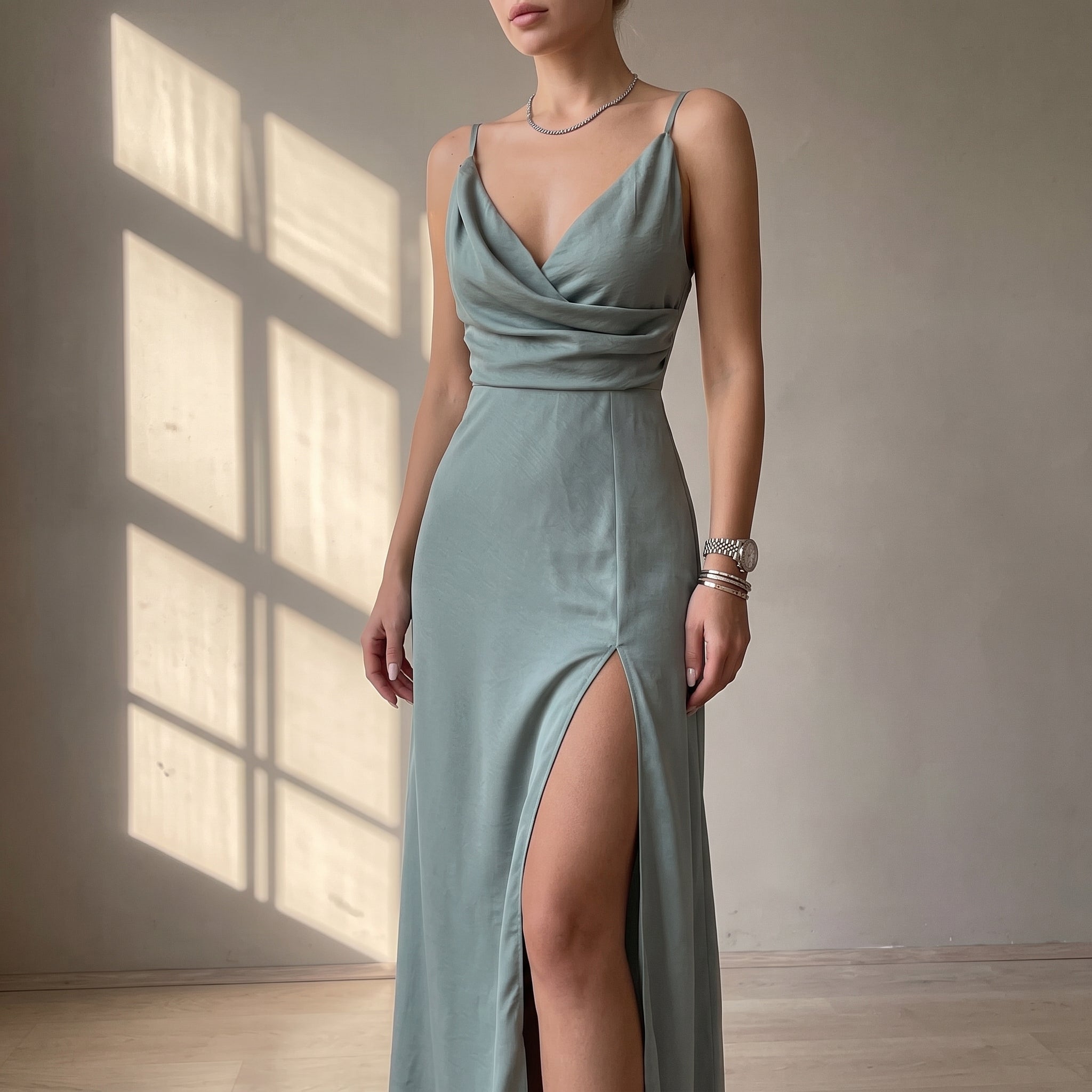 Georgia – Women's Wedding Guest Cowl Neck Maxi Dress - Dresses - Green - Davies & Cooper