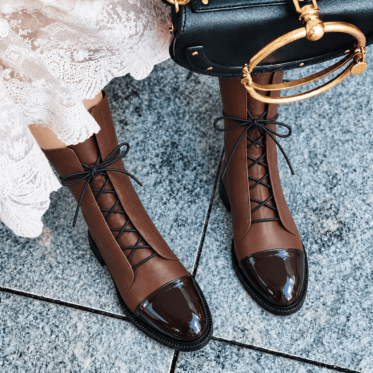 Harriet - Women's Lace-Up Ankle Boots with Cap Toe Detail - Boots - Brown - Davies & Cooper