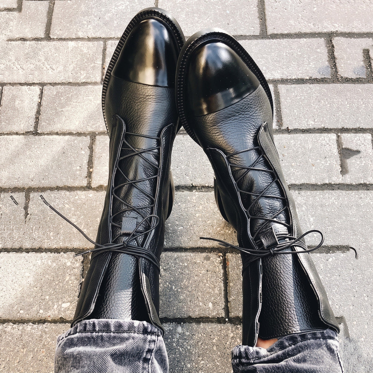 Harriet - Women's Lace-Up Ankle Boots with Cap Toe Detail - Boots - Black - Davies & Cooper