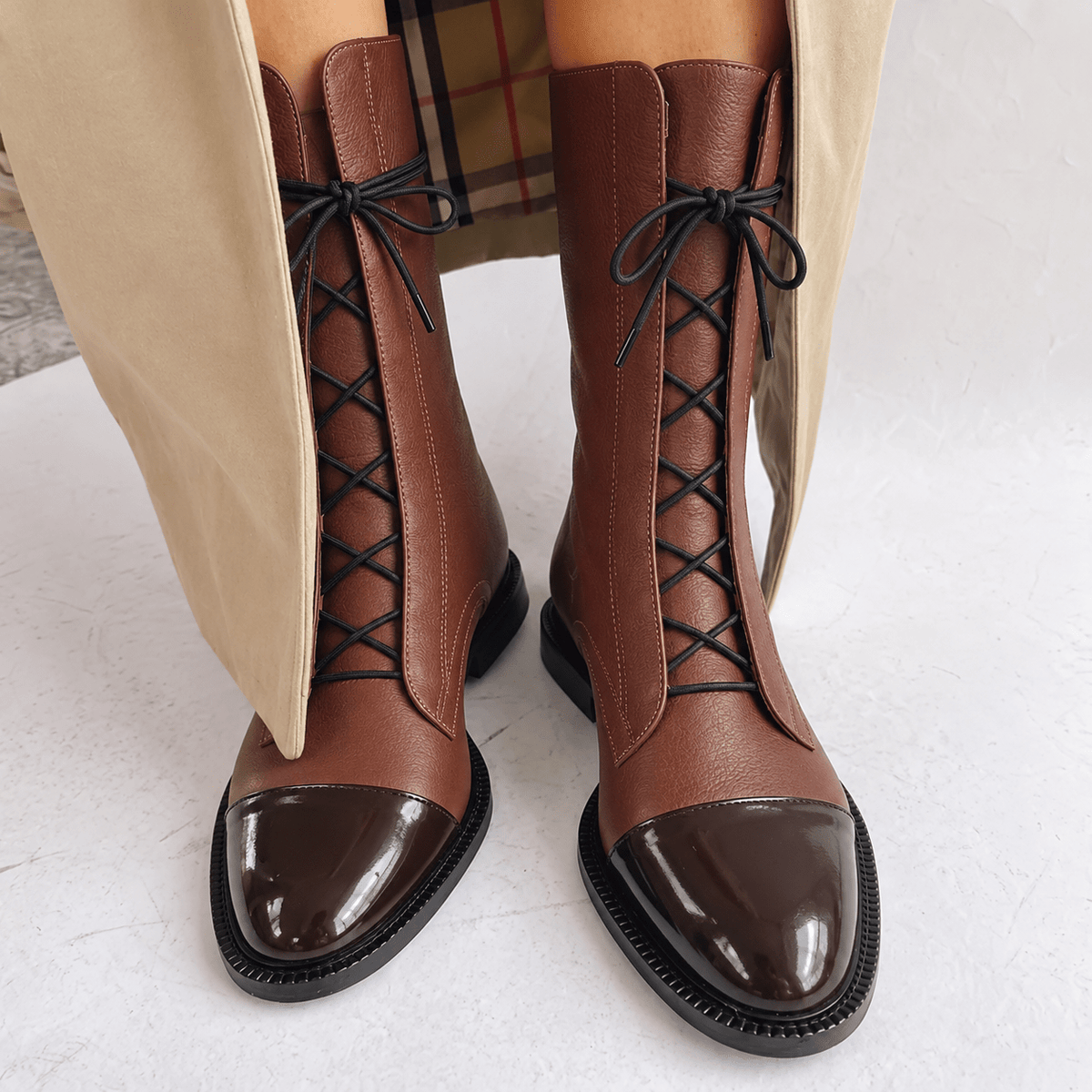 Harriet - Women's Lace-Up Ankle Boots with Cap Toe Detail - Boots - Brown - Davies & Cooper