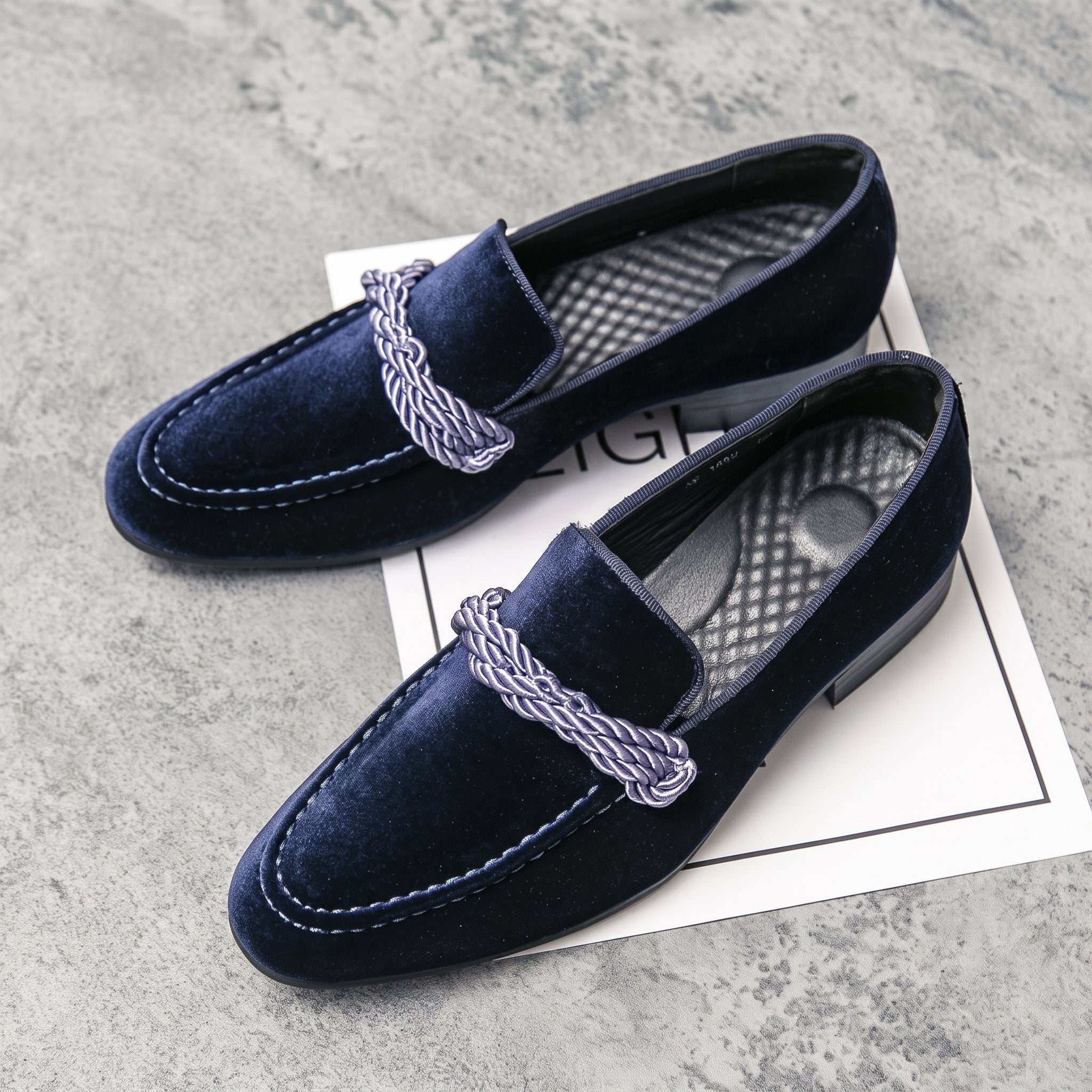 Harrison - Men's Smart Casual Loafers with Gold Rope Detail - Loafers - Blue - Davies & Cooper