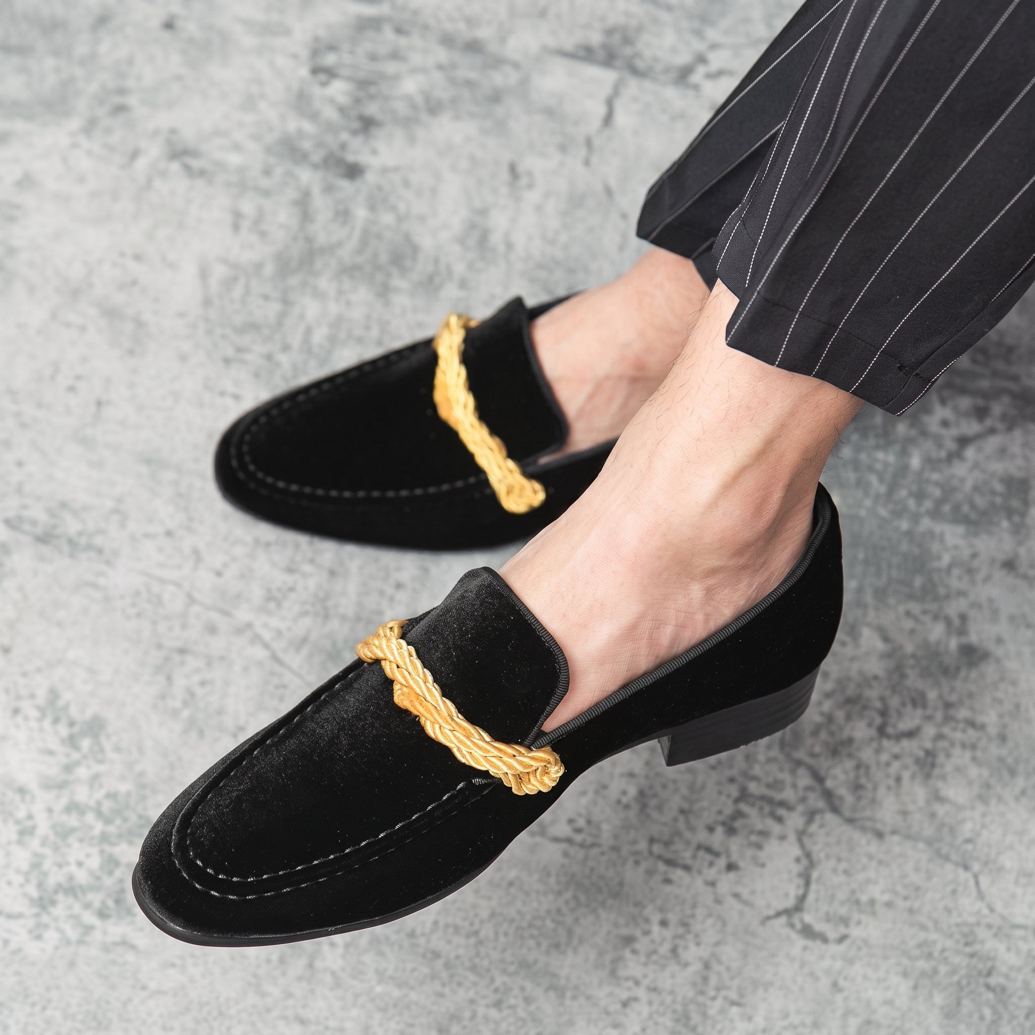 Harrison - Men's Smart Casual Loafers with Gold Rope Detail - Loafers - Black - Davies & Cooper