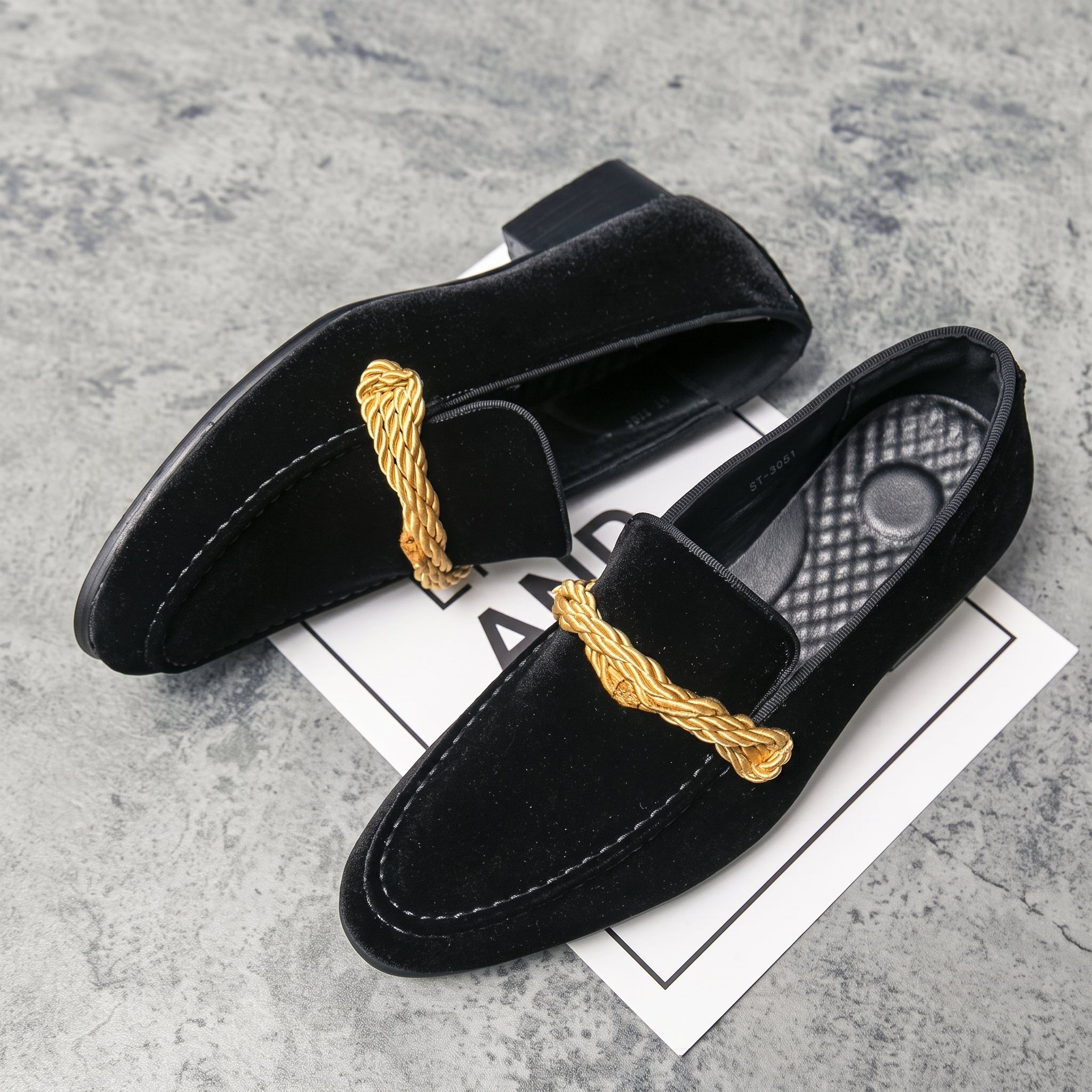 Harrison - Men's Smart Casual Loafers with Gold Rope Detail - Loafers - Black - Davies & Cooper