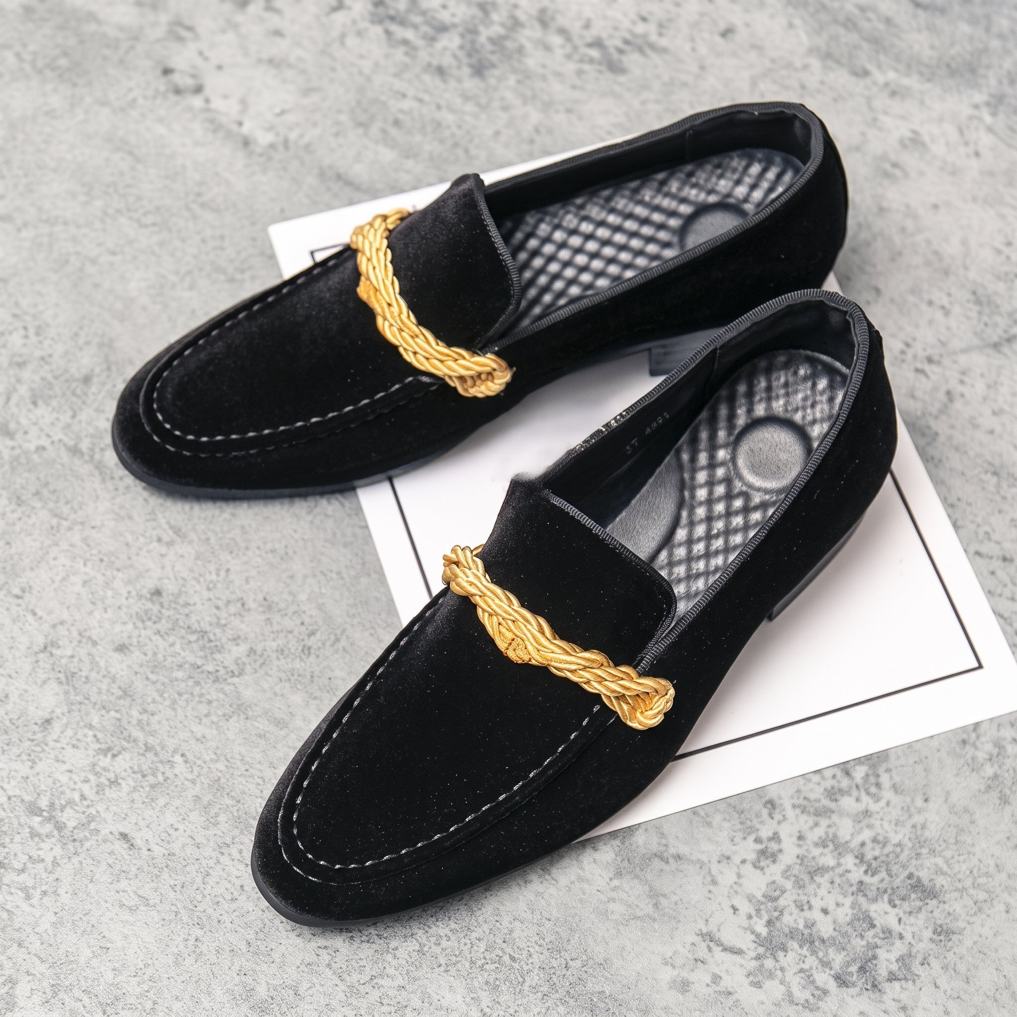 Harrison - Men's Smart Casual Loafers with Gold Rope Detail - Loafers - Black - Davies & Cooper