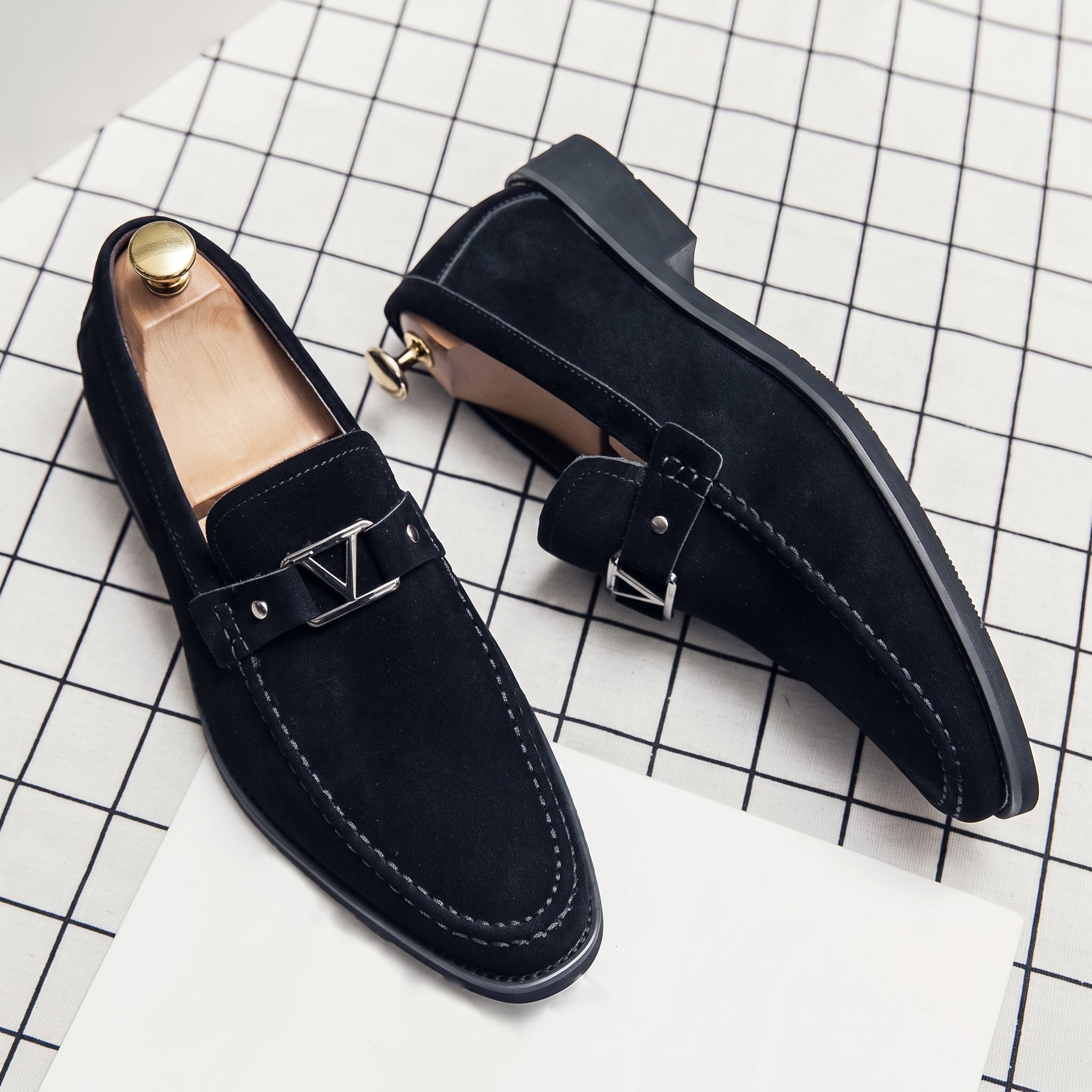 Harrison - Men's Smart Casual Loafers with Metal Buckle Detail - Loafers - Black - Davies & Cooper