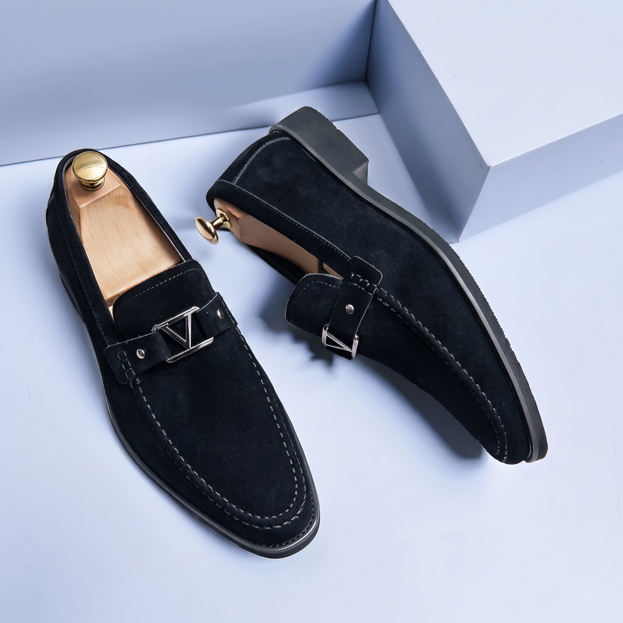 Harrison - Men's Smart Casual Loafers with Metal Buckle Detail - Loafers - Black - Davies & Cooper