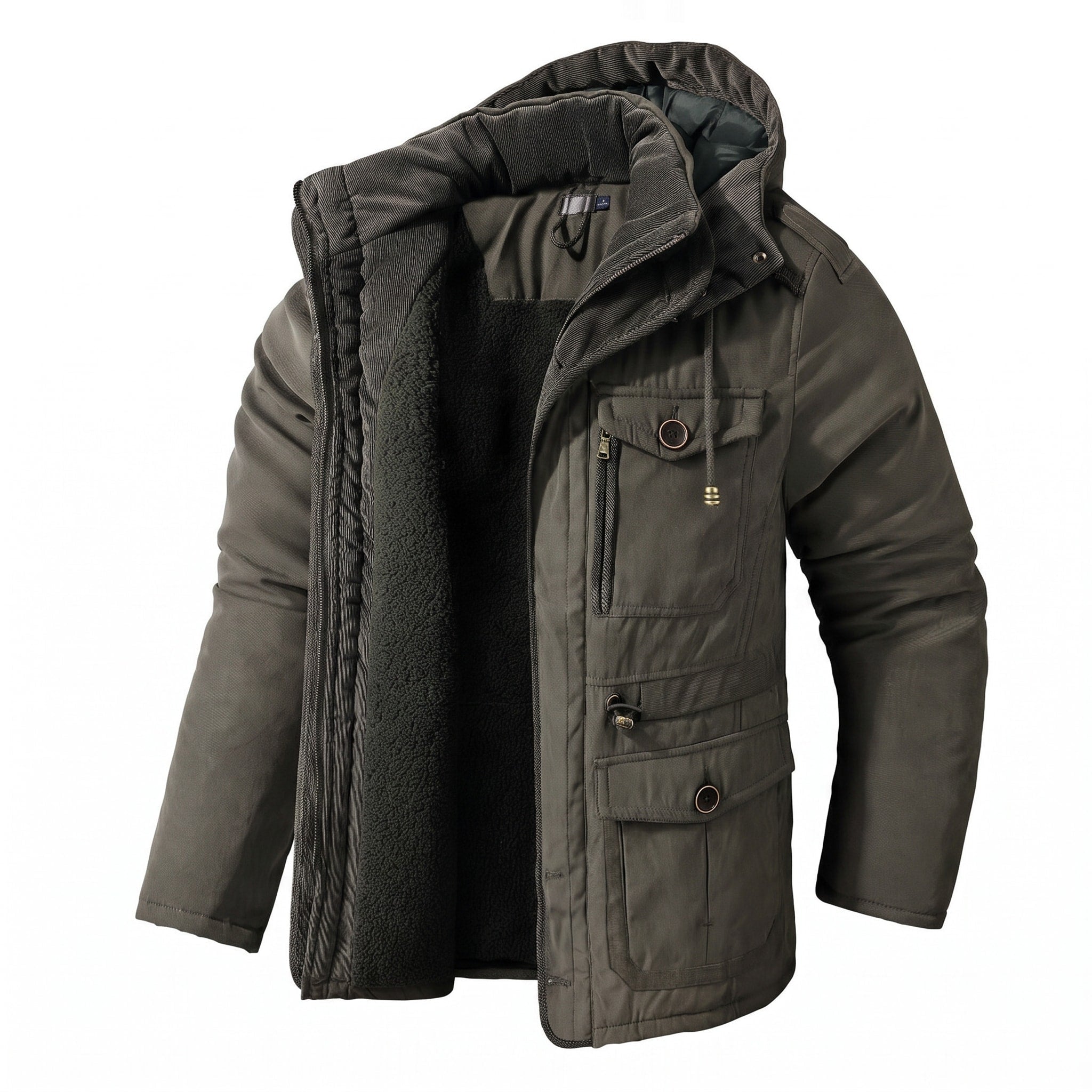 Harry - Men's Hooded Parka Jacket with Multiple Pockets - Green - Davies & Cooper