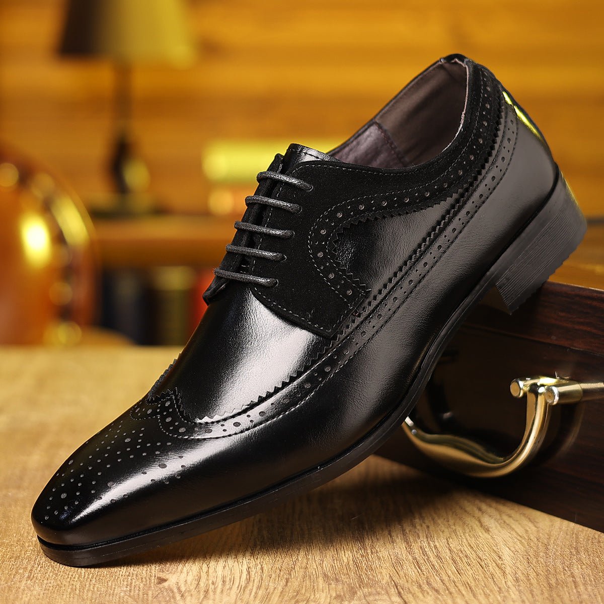 Henry - Men's Wingtip Brogue Derby Shoes with Lace-Up Closure - Shoes - Black - Davies & Cooper