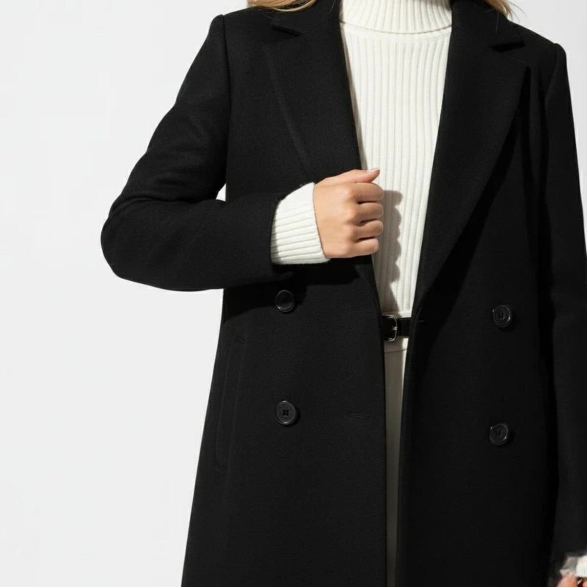 Ines – Women's Longline Tailored Coat - Trench Coats - Black - Davies & Cooper