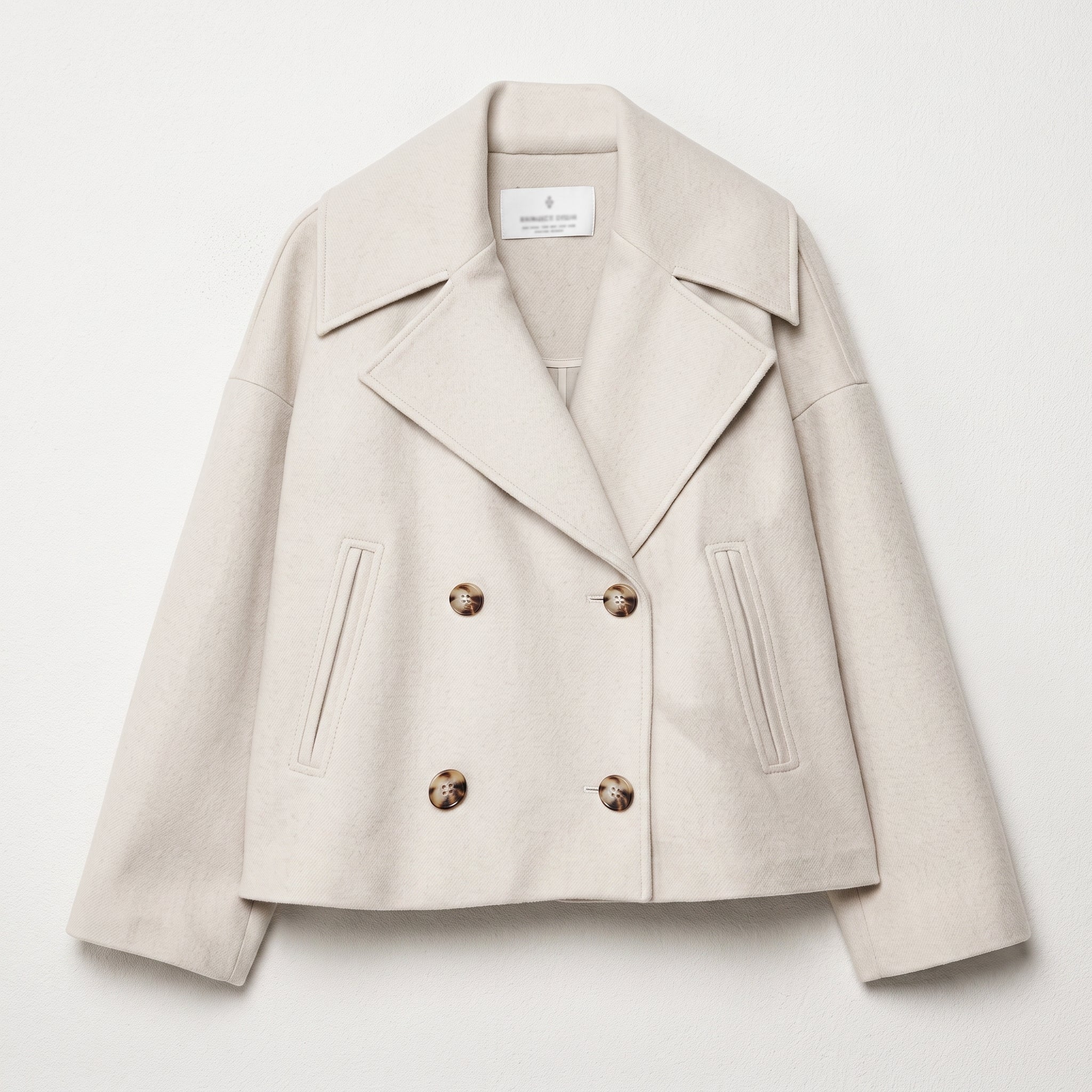 Isabell -Women's Cropped Pea Coat with Double-Breasted Front - Pea Coats - Beige - Davies & Cooper