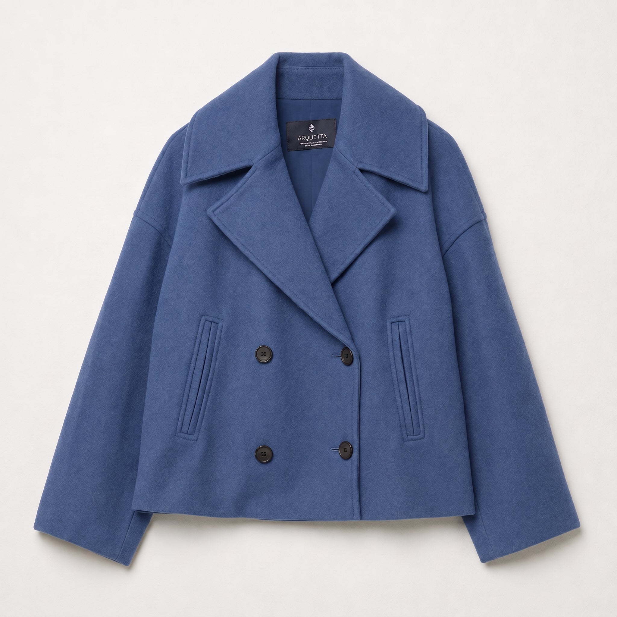 Isabell -Women's Cropped Pea Coat with Double-Breasted Front - Pea Coats - Blue - Davies & Cooper