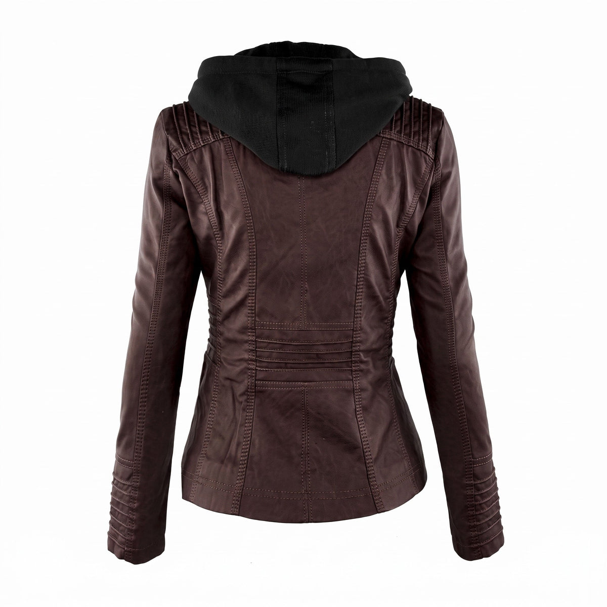 Isabella - Women's Detachable Hood Biker Jacket with Zip Pockets - Motorcycle Outerwear - Brown - Davies & Cooper