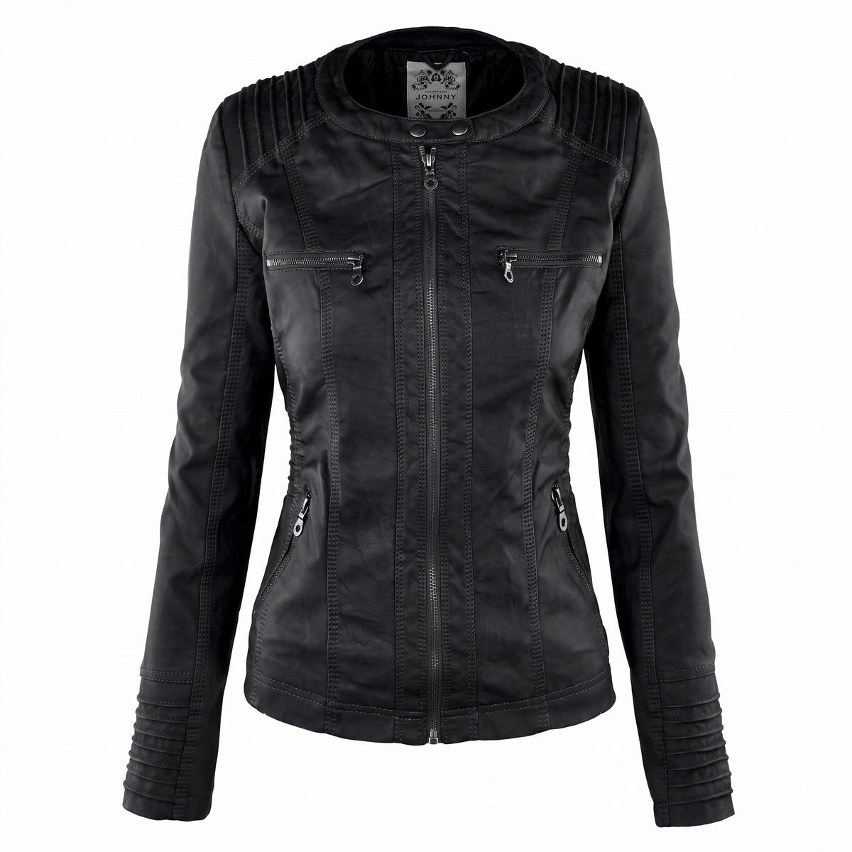 Isabella - Women's Detachable Hood Biker Jacket with Zip Pockets - Motorcycle Outerwear - Black - Davies & Cooper