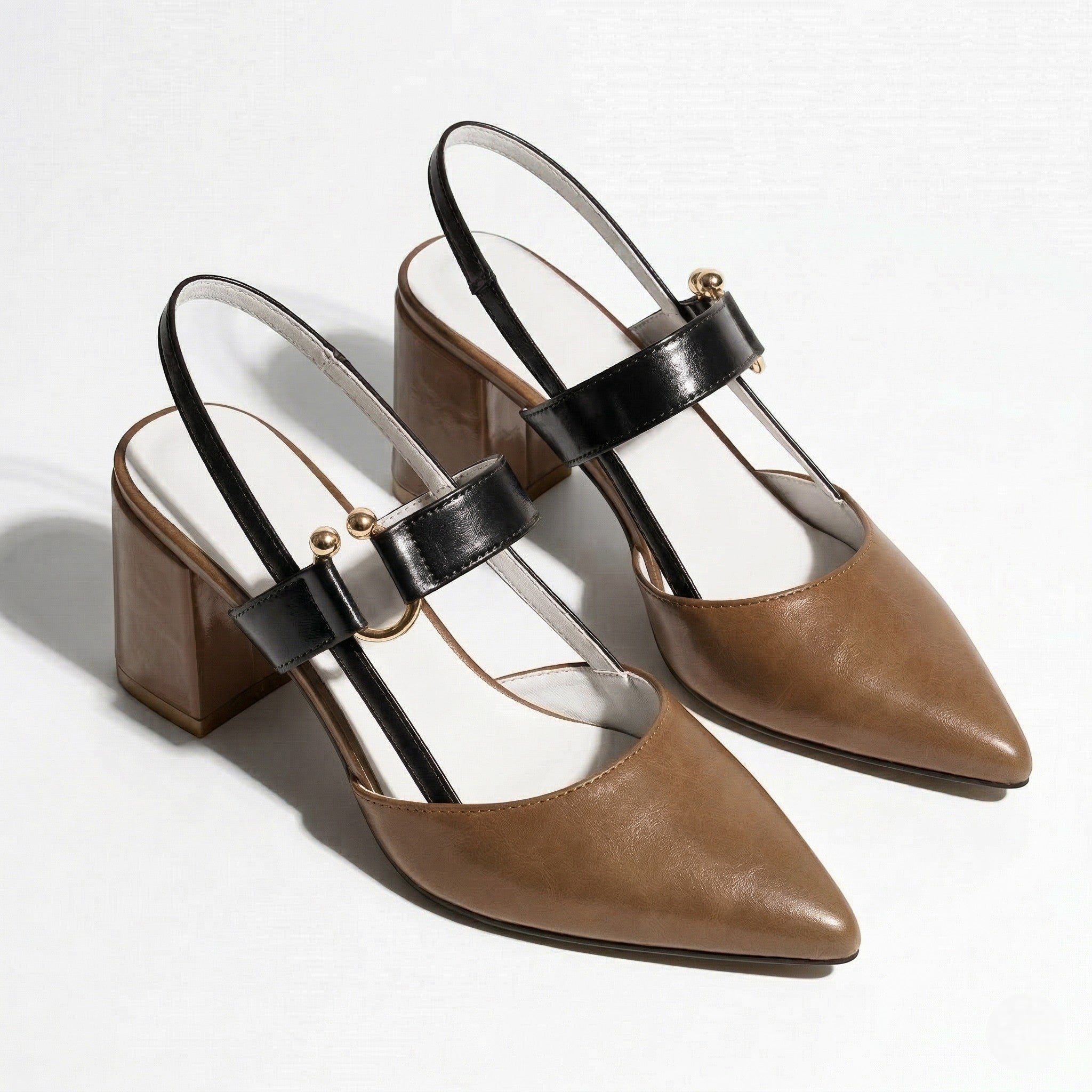 Isabella - Women's Pointed Toe Block Heels - Heels - Brown - Davies & Cooper