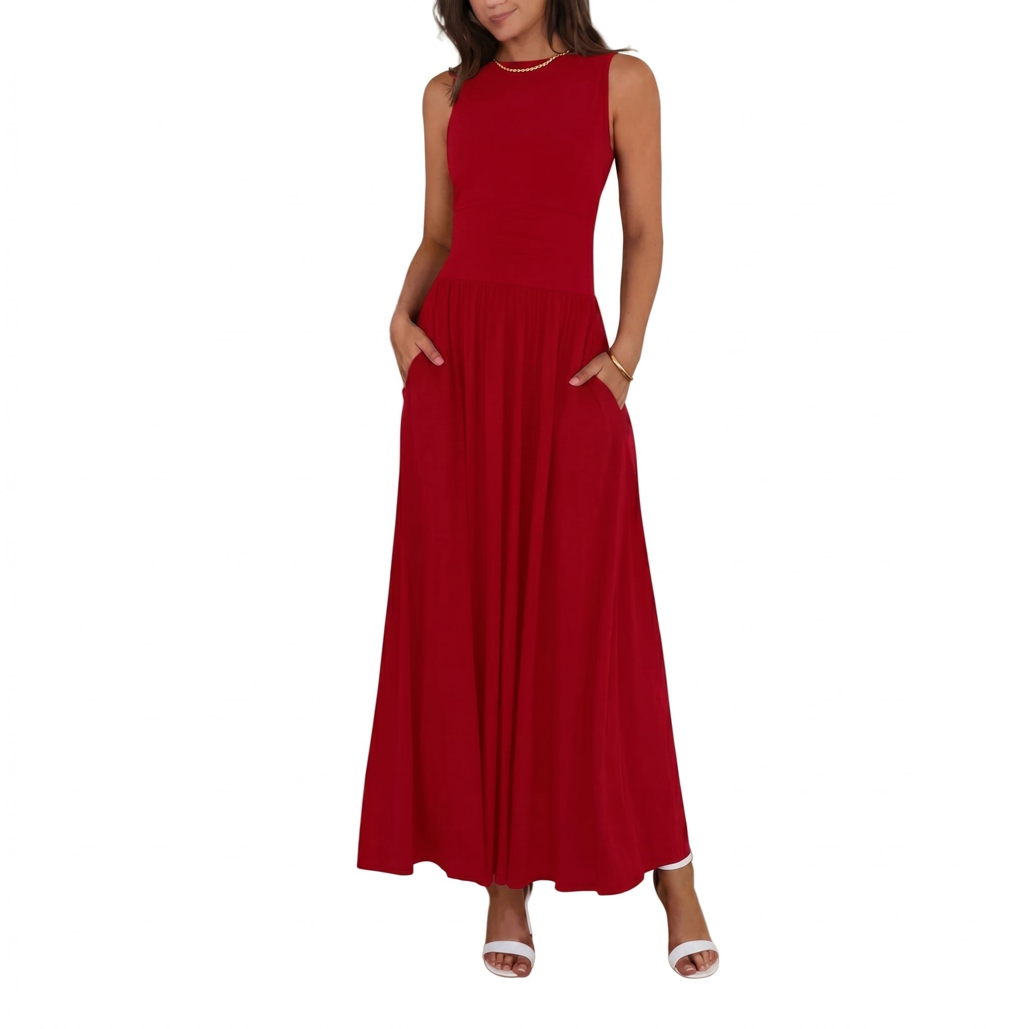 Isabella - Women's Summer Ruched Waist Maxi Dress - Maxi Dress - Red - Davies & Cooper