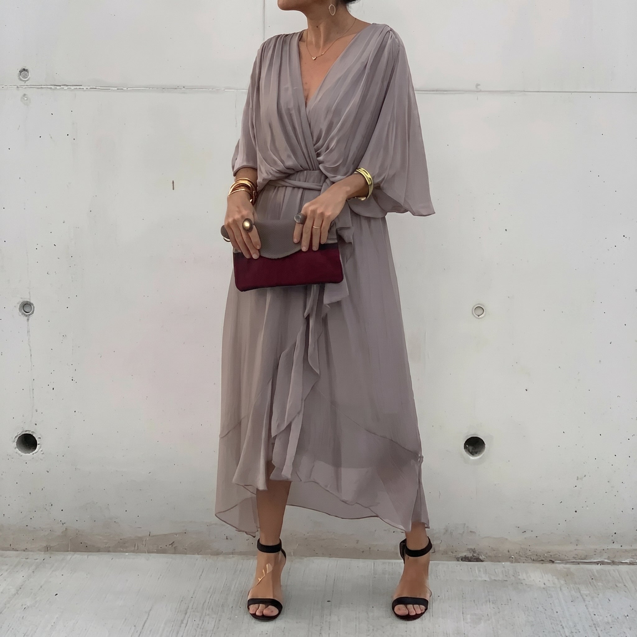 Isabella - Women's Summer Wrap Batwing Maxi Dress - Maxi Dress - Grey - Davies & Cooper
