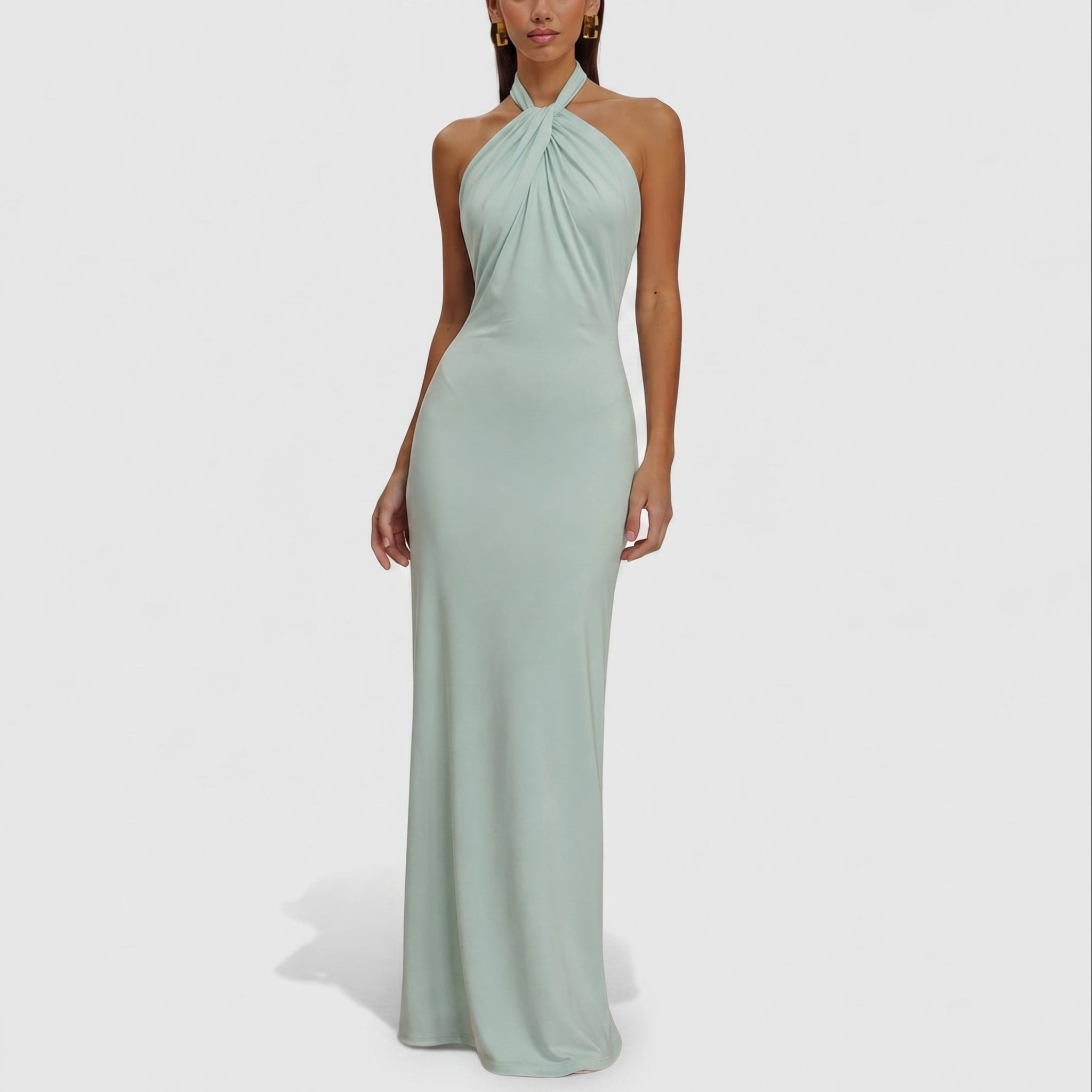 Isabella - Women's Wedding Guest Twisted Halter Neck Maxi Dress - Dresses - Teal - Davies & Cooper