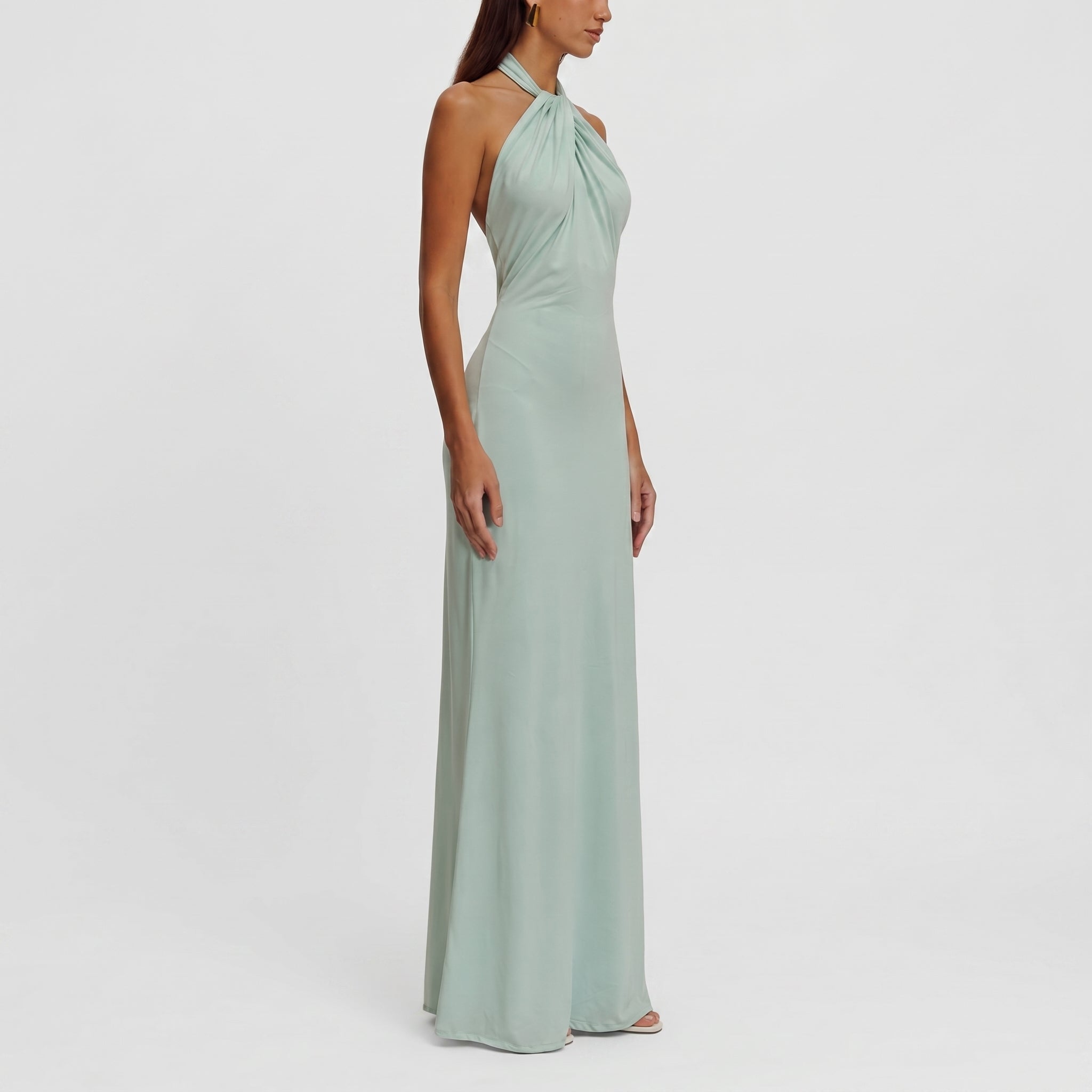 Isabella - Women's Wedding Guest Twisted Halter Neck Maxi Dress - Dresses - Teal - Davies & Cooper