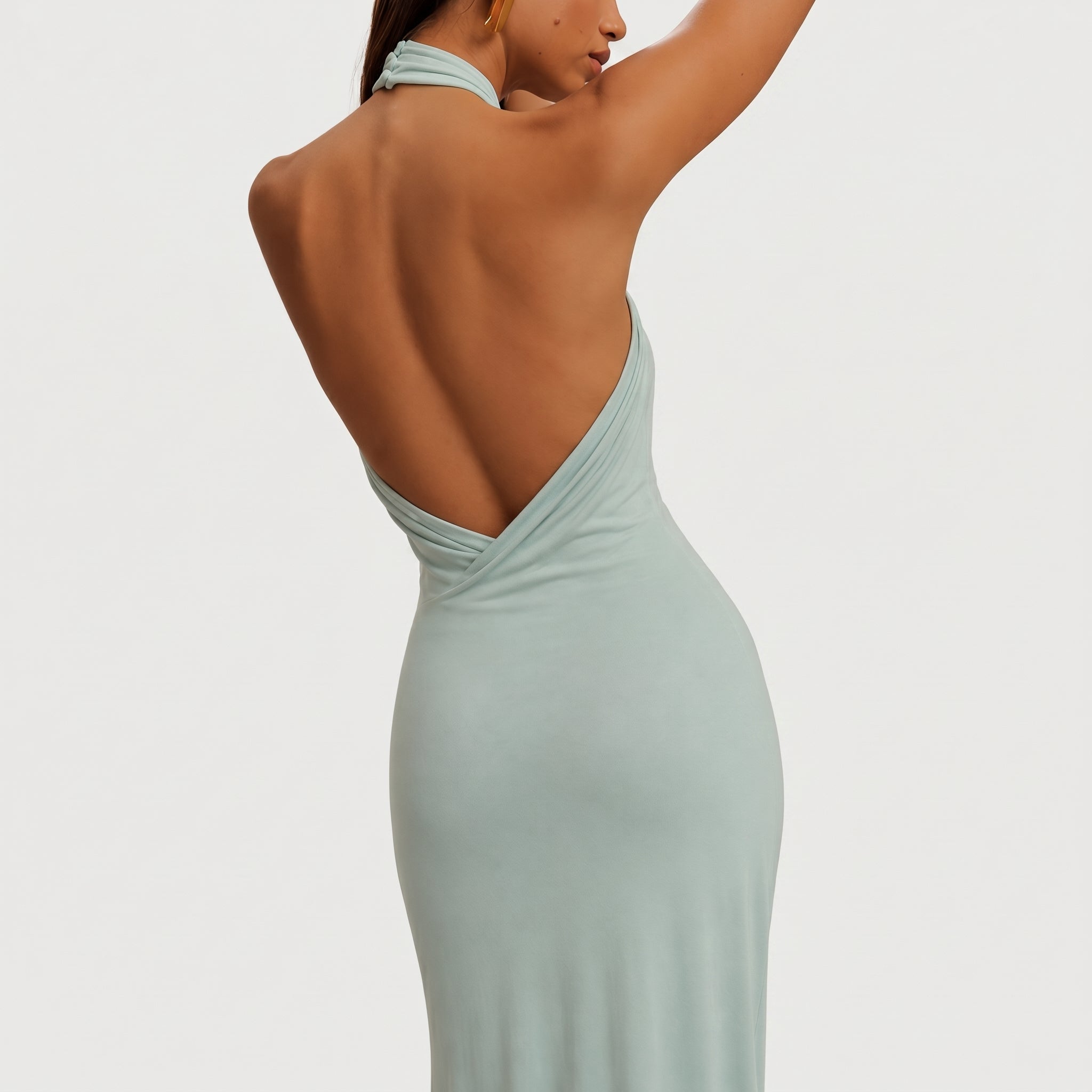 Isabella - Women's Wedding Guest Twisted Halter Neck Maxi Dress - Dresses - Teal - Davies & Cooper