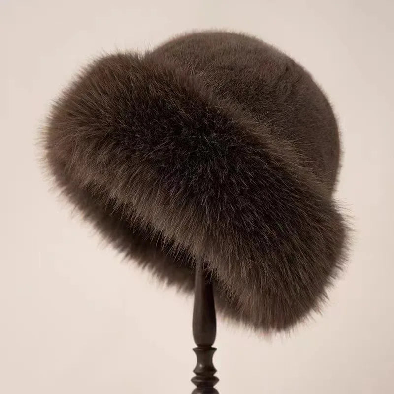 Isabelle - Women's Faux Fur Trim Bucket Hat with Ear Cover - Beanies - Dark Brown - Davies & Cooper