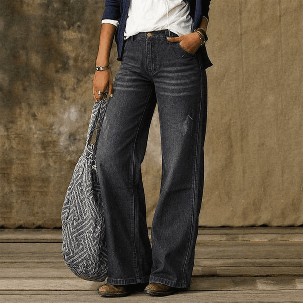 Isabelle - Women's High-Waisted Wide-Leg Jeans - Jeans - Grey - Davies & Cooper
