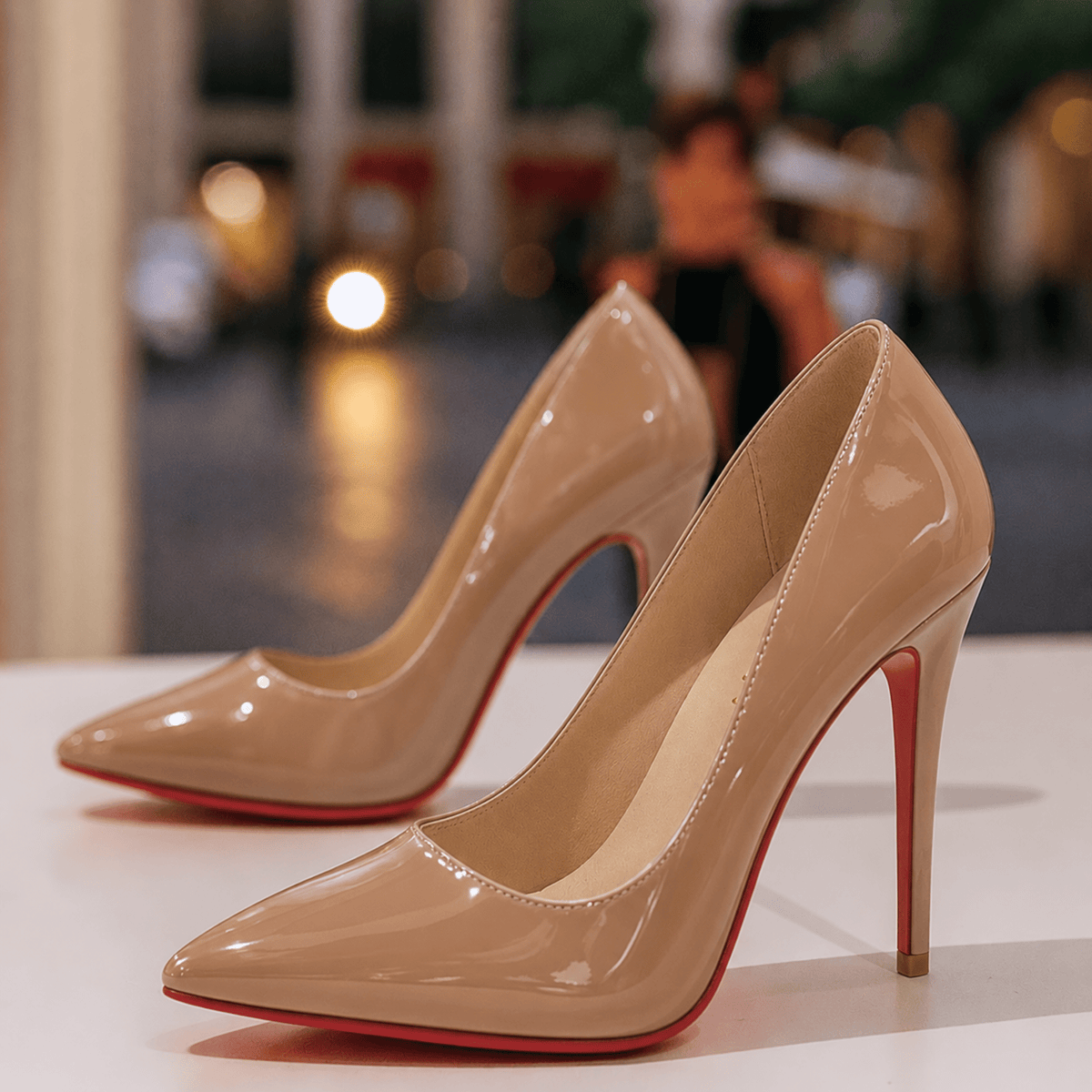 Isabelle - Women's Pointed Toe Stiletto Heels with Red Sole - Heels - Beige - Davies & Cooper