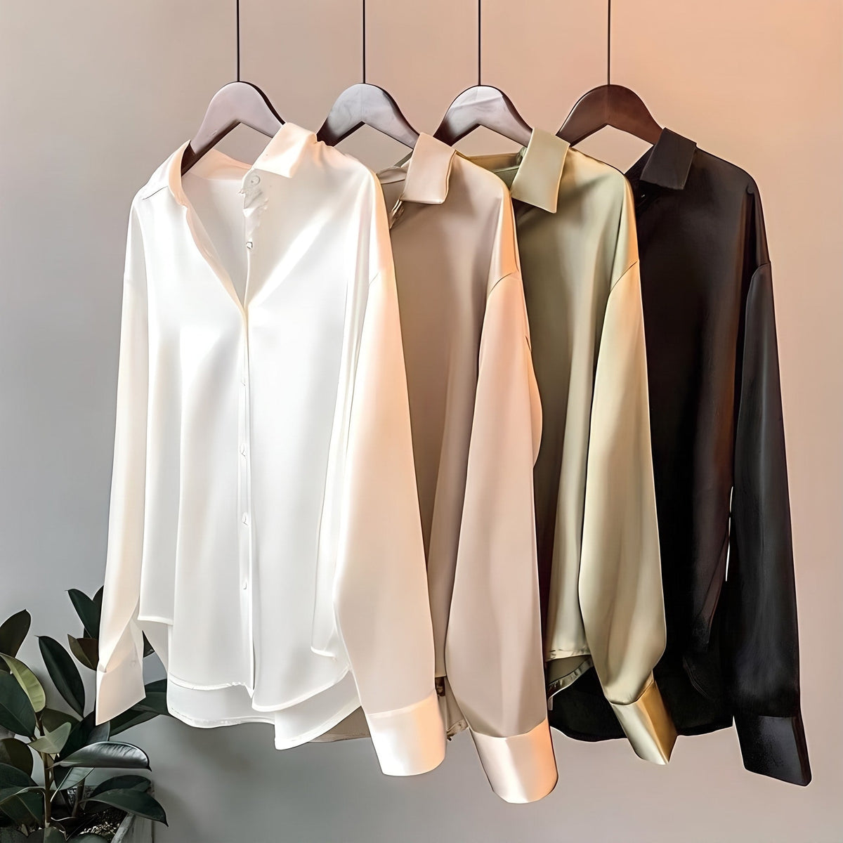 Isabelle - Women's Relaxed Fit Button-Down Blouse with Point Collar - Blouses - Champagne - Davies & Cooper