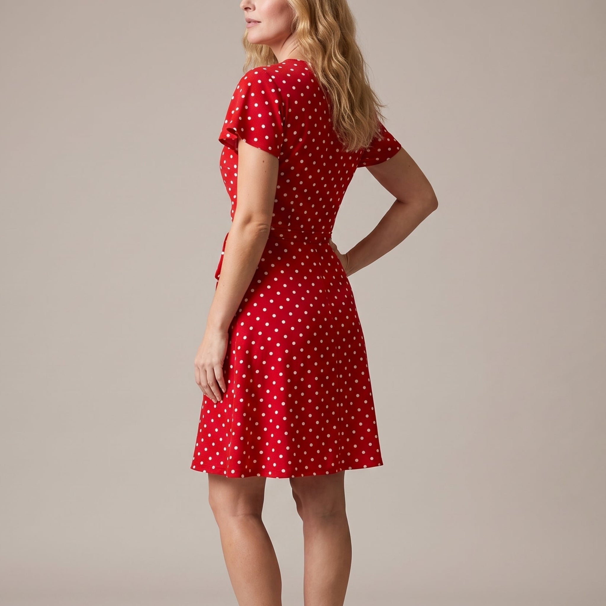 Isabelle - Women's Summer Polka Dot Flutter Sleeve Mini Dress - Dresses - Red - Davies & Cooper