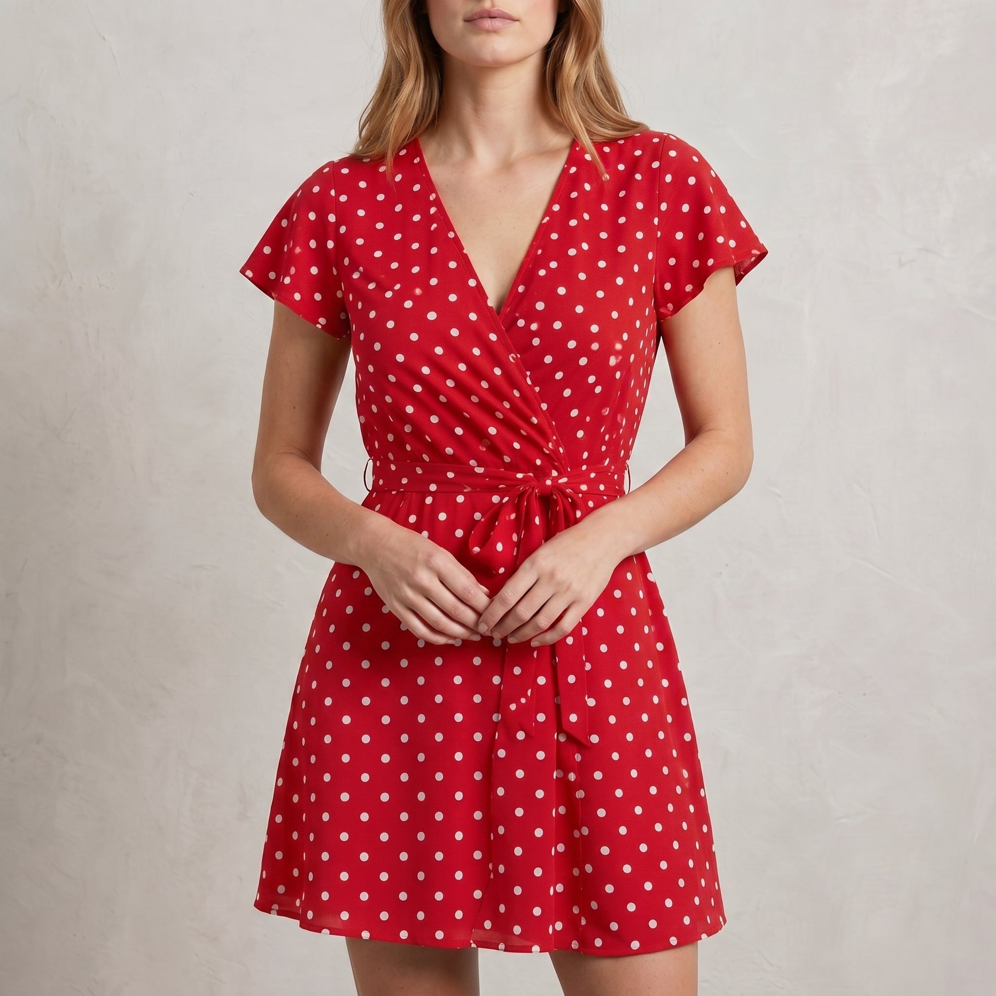 Isabelle - Women's Summer Polka Dot Flutter Sleeve Mini Dress - Dresses - Red - Davies & Cooper