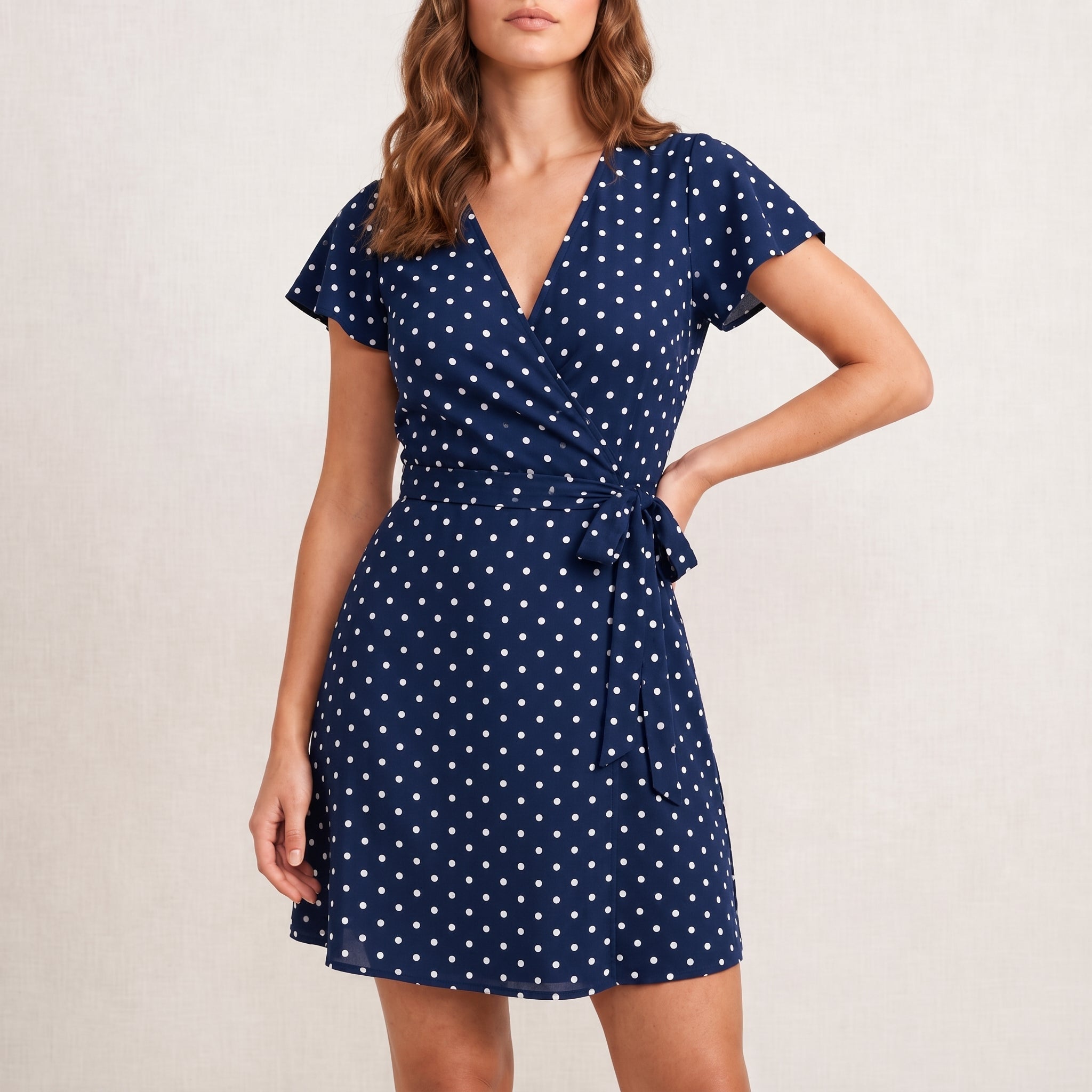 Isabelle - Women's Summer Polka Dot Flutter Sleeve Mini Dress - Dresses - Navy Blue - Davies & Cooper