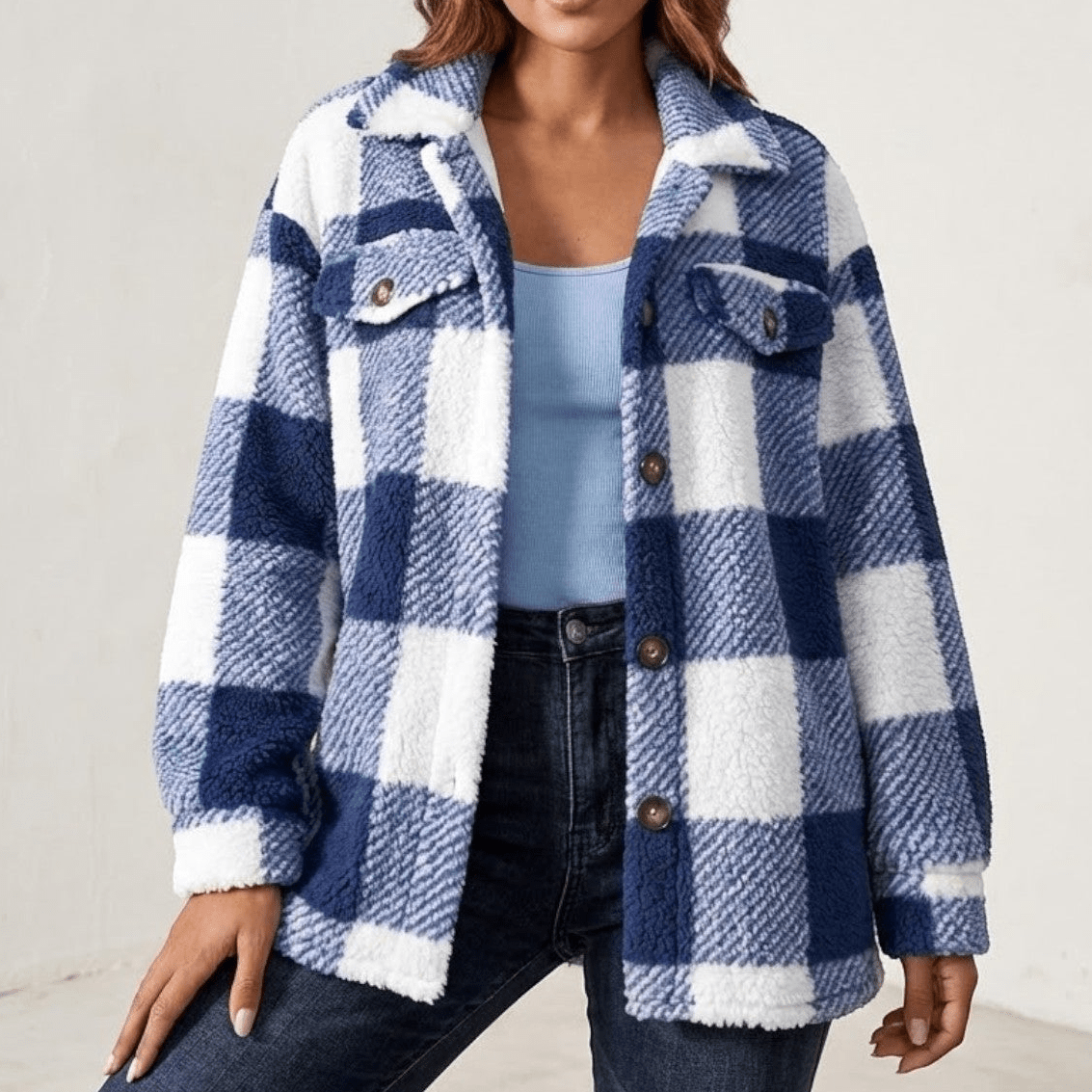 Isalie – Women's Check Jacket - Cardigans - Blue - Davies & Cooper