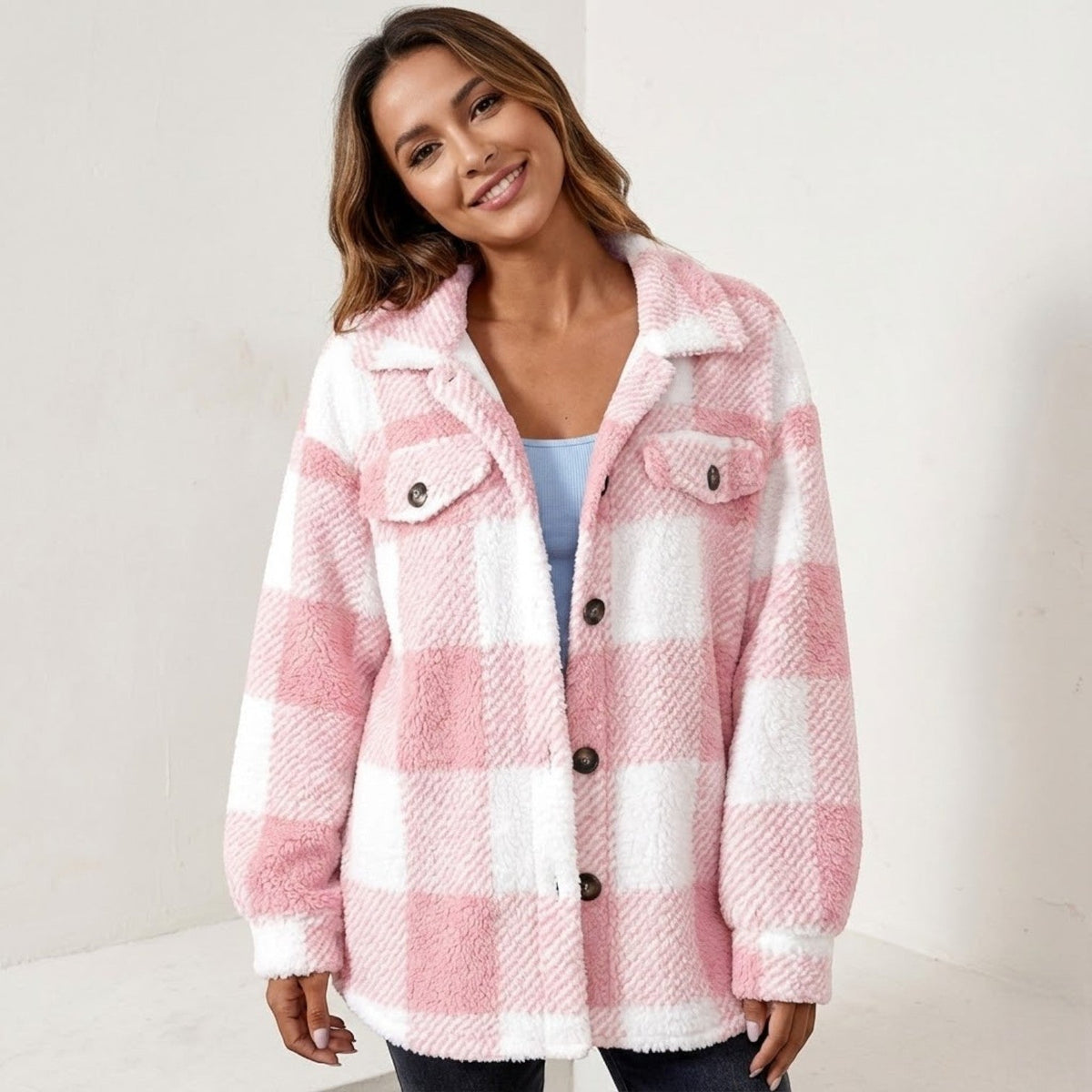 Isalie – Women's Check Jacket - Cardigans - Pink - Davies & Cooper