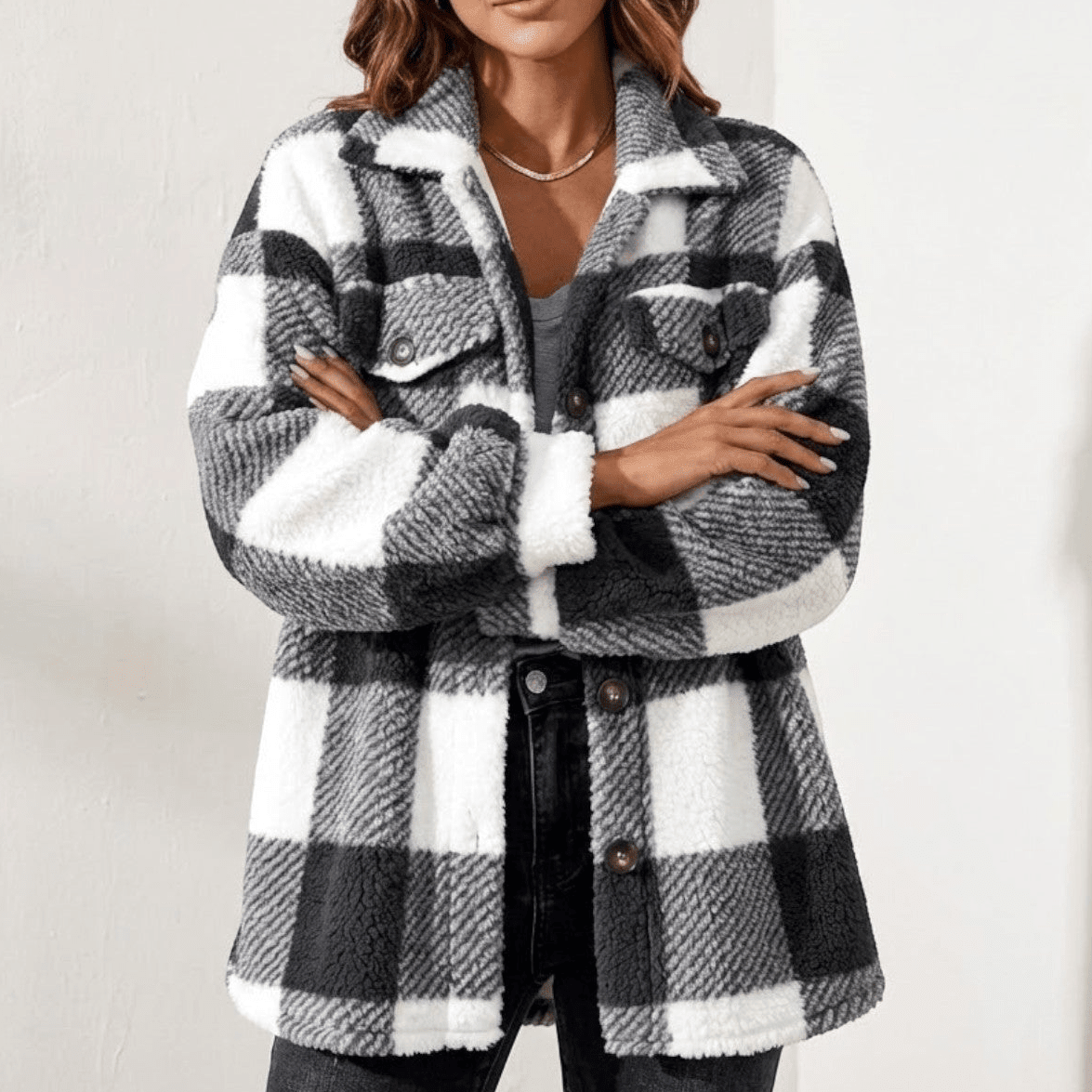 Isalie – Women's Check Jacket - Cardigans - Black - Davies & Cooper
