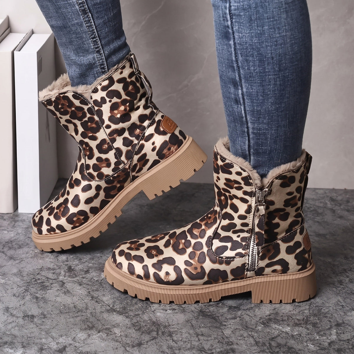 Isla - Women's Chunky Sole Ankle Boots with Side Zip - Boots - Light Brown - Davies & Cooper