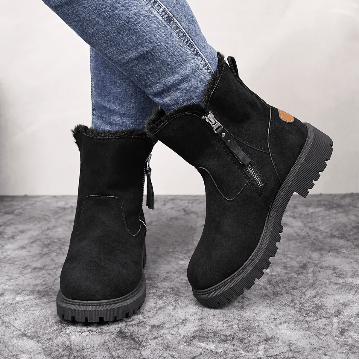 Isla - Women's Chunky Sole Ankle Boots with Side Zip - Boots - Black - Davies & Cooper