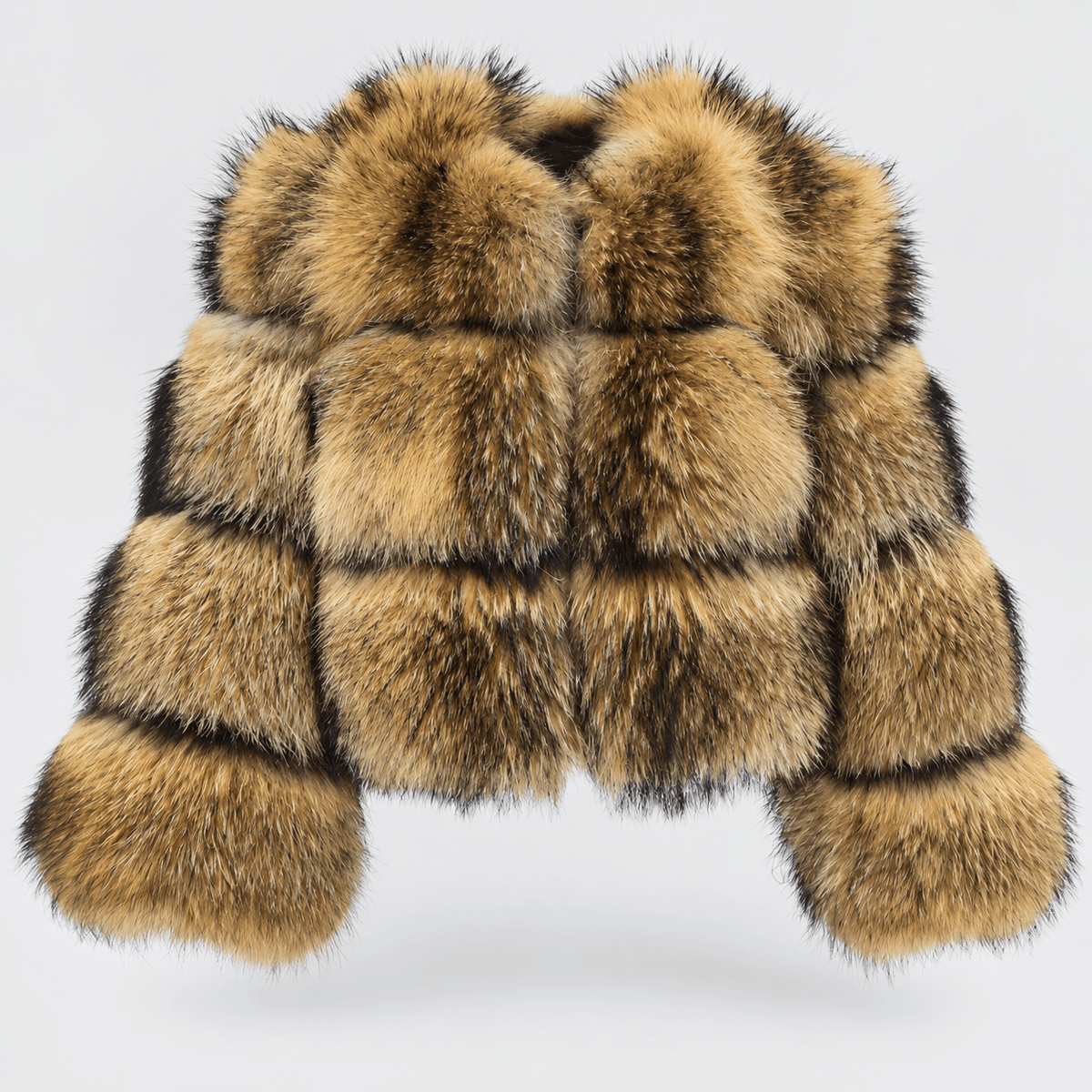 Isla - Women's Cropped Faux Fur Jacket with High Collar and Long Sleeves - Coats & Jackets - Brown - Davies & Cooper