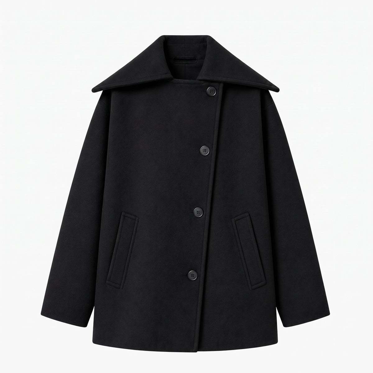 Isla - Women's Oversized Wool-Look Coat with Dropped Shoulder - Coats & Jackets - Black - Davies & Cooper