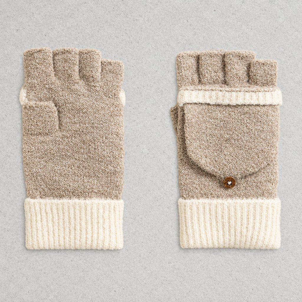 Ivy - Women's Convertible Flip-Top Fingerless Mittens with Button Strap - Cover Ups - Beige - Davies & Cooper