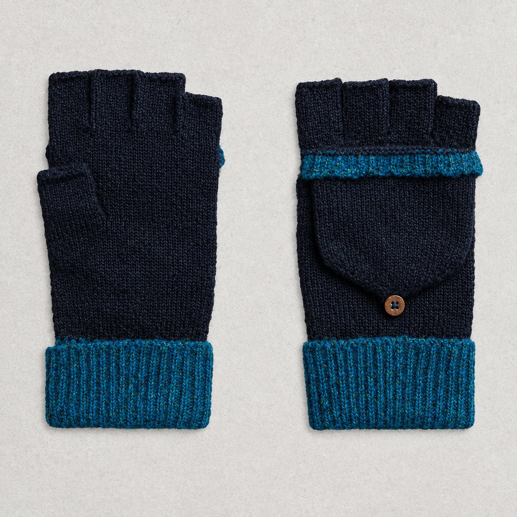 Ivy - Women's Convertible Flip-Top Fingerless Mittens with Button Strap - Cover Ups - Black - Davies & Cooper
