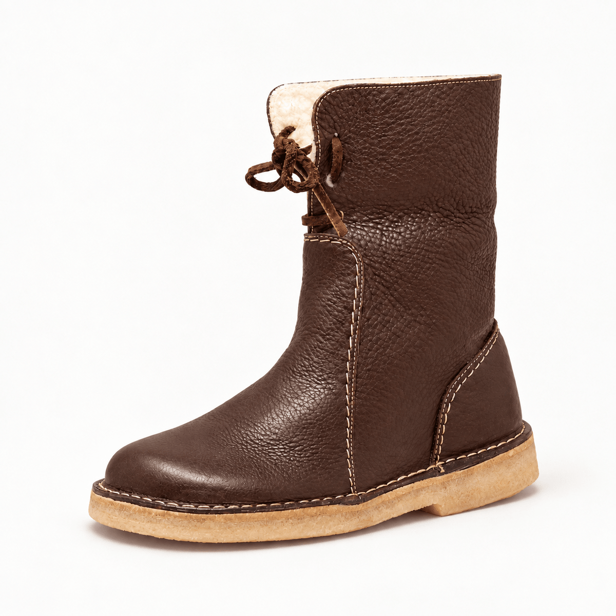 Izabela - Women's Shearling-Trim Lace-Up Winter Boots with Pull Tab - Boots - Dark Brown - Davies & Cooper